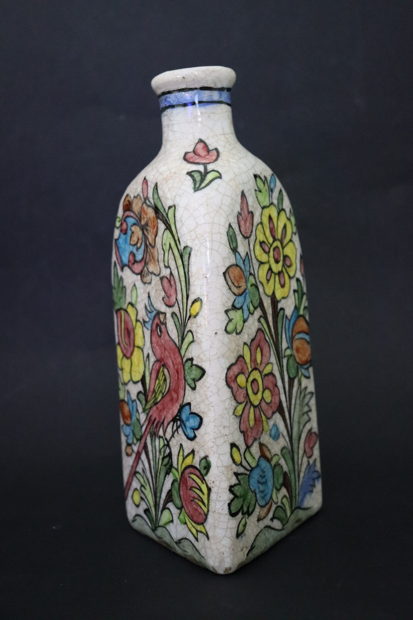 Vintage Hand Painted and Glazed islamic triangular Ceramic Vase Bottle No: 1