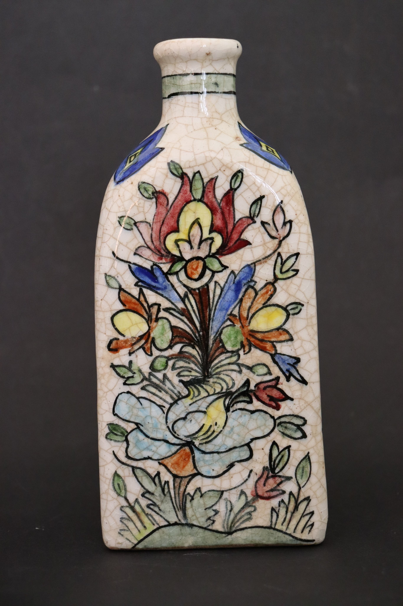 Vintage Hand Painted and Glazed islamic triangular Ceramic Vase Bottle No: - 2