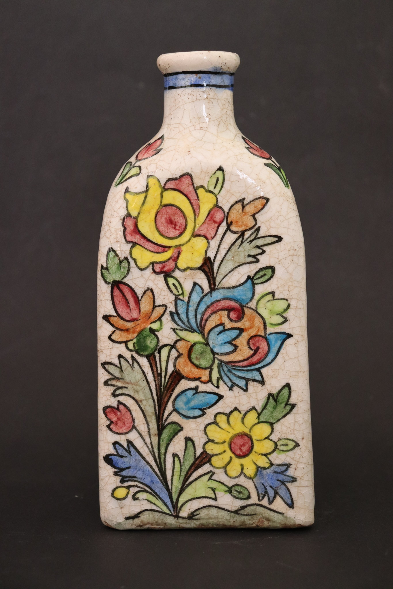 Vintage Hand Painted and Glazed islamic triangular Ceramic Vase Bottle No: - 3