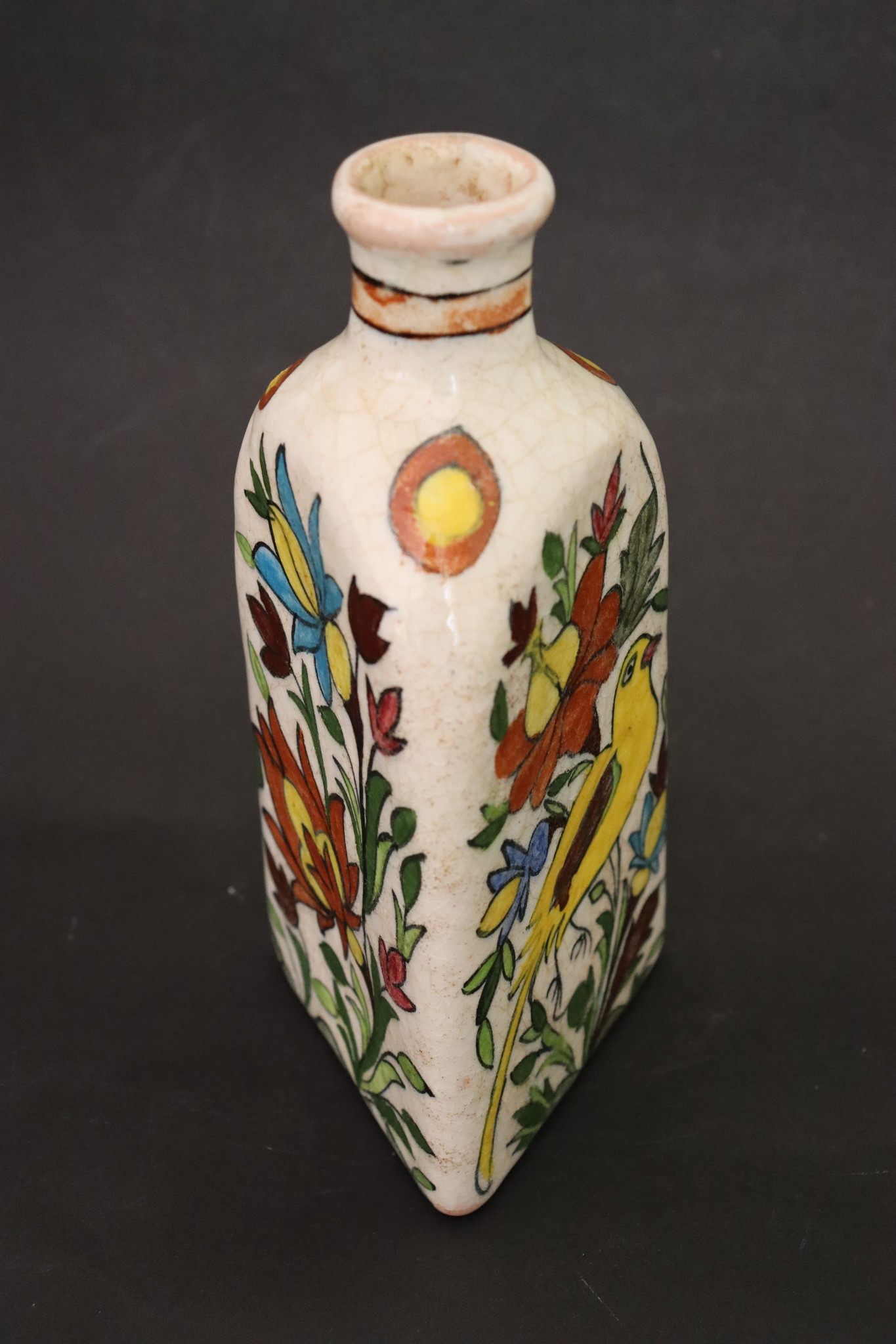 Vintage Hand Painted and Glazed islamic triangular Ceramic Vase Bottle No: - 4