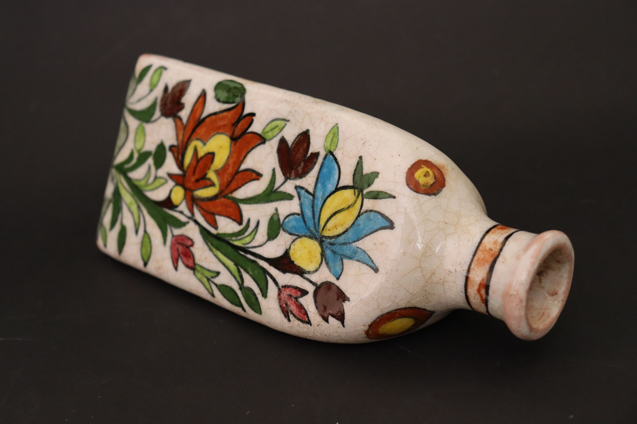 Vintage Hand Painted and Glazed islamic triangular Ceramic Vase Bottle No: - 4