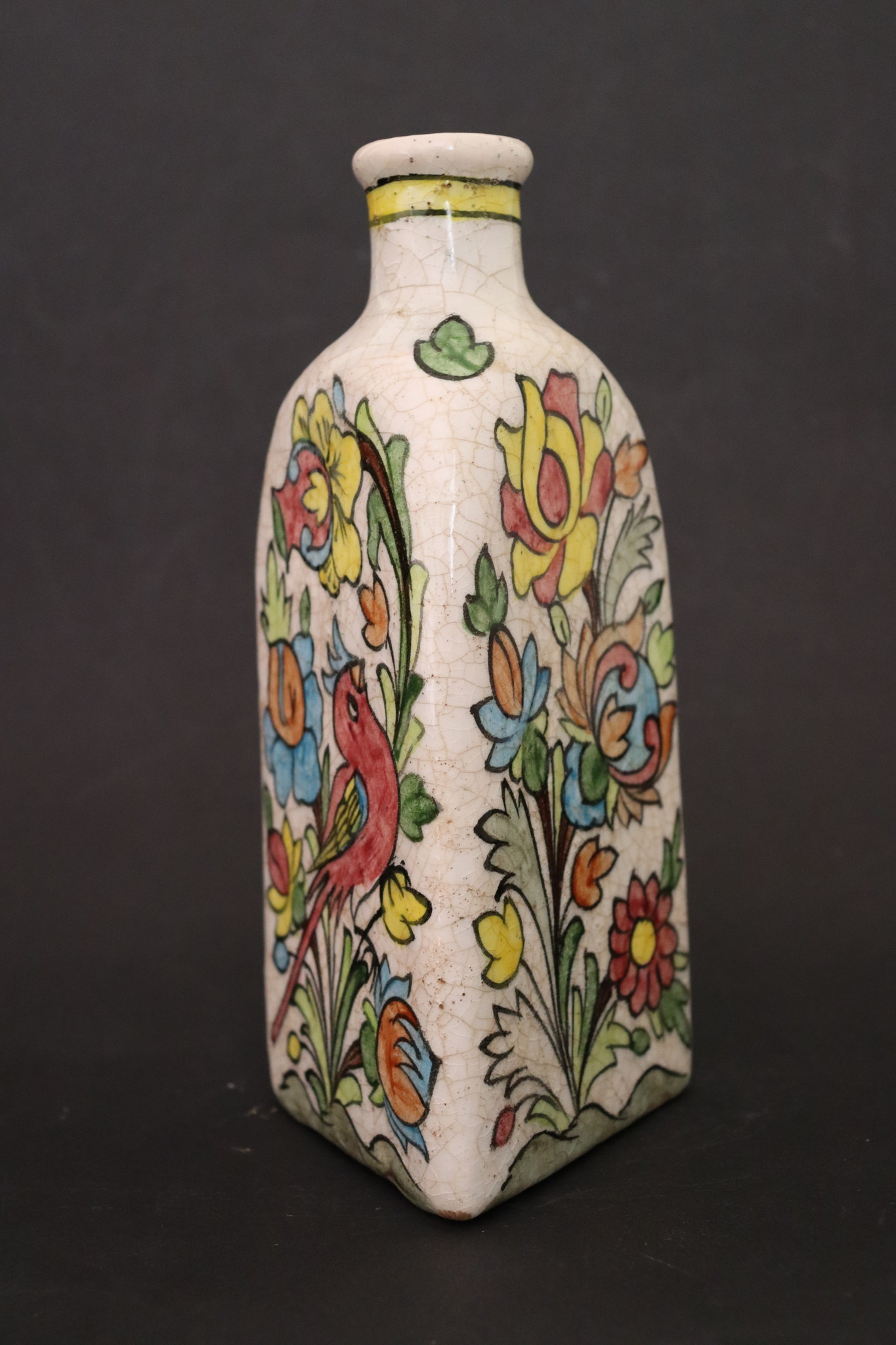 Vintage Hand Painted and Glazed islamic triangular Ceramic Vase Bottle No: - 5