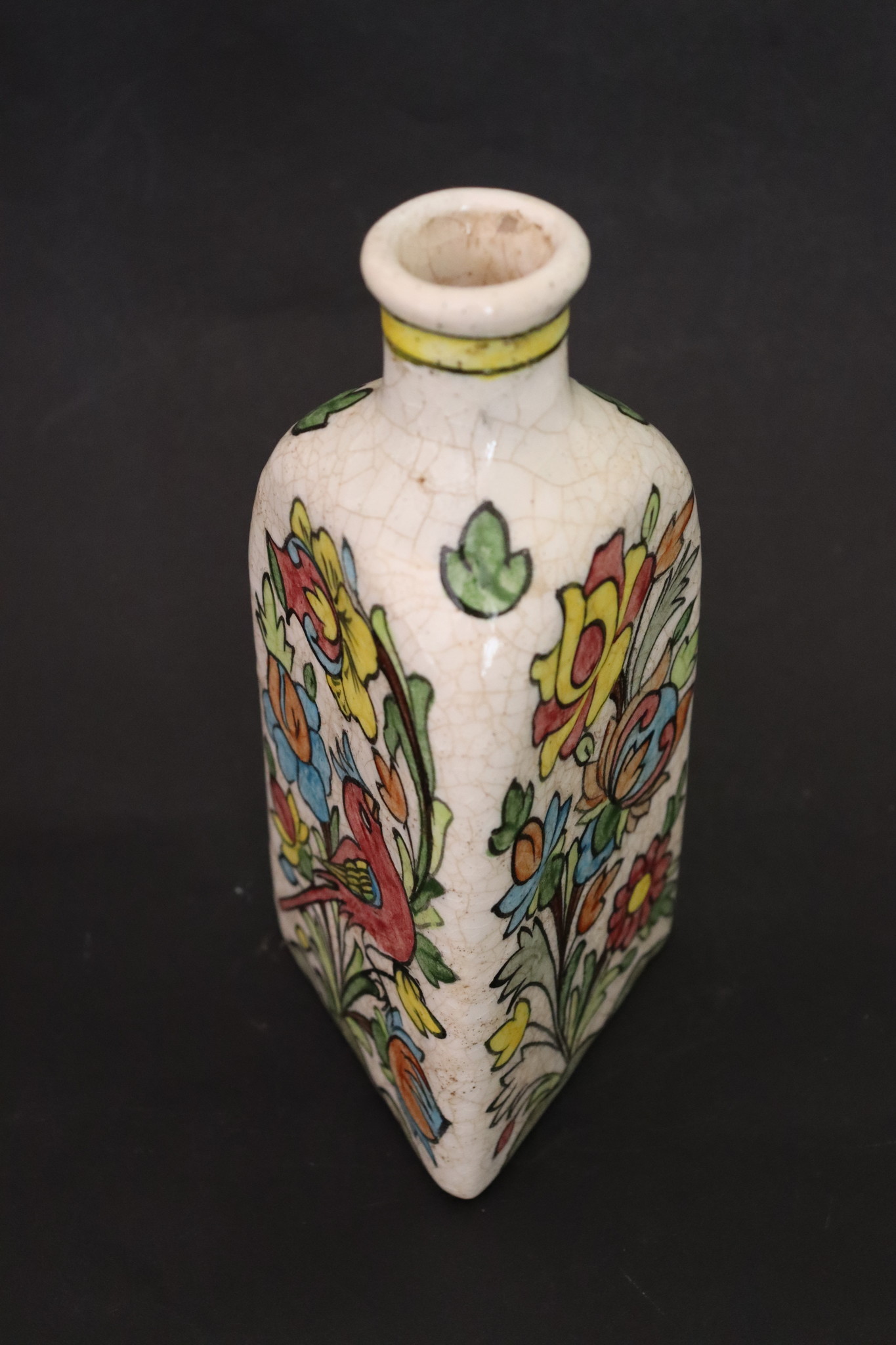 Vintage Hand Painted and Glazed islamic triangular Ceramic Vase Bottle No: - 5