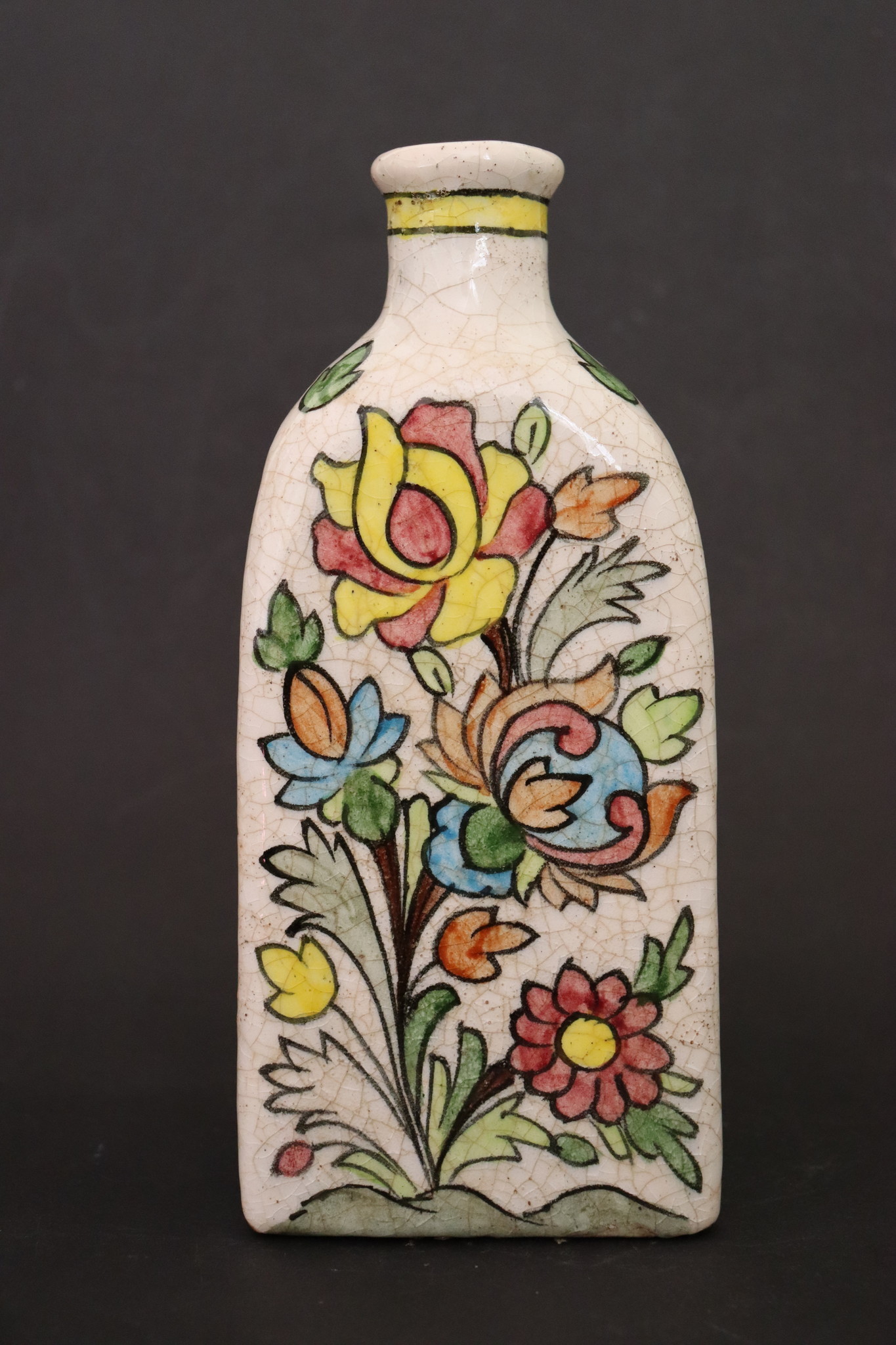 Vintage Hand Painted and Glazed islamic triangular Ceramic Vase Bottle No: - 5