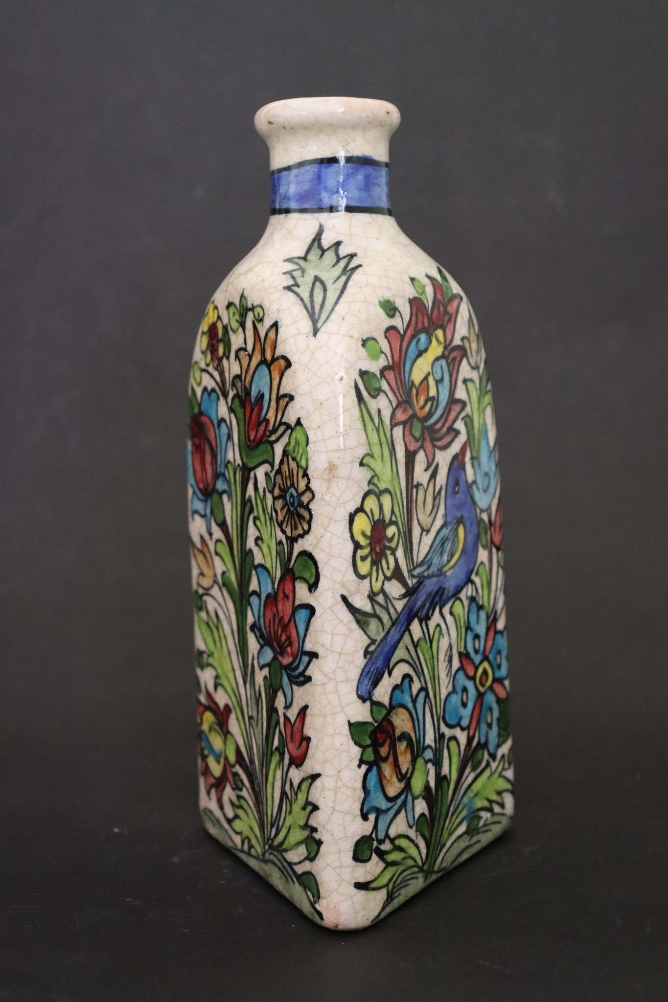 Vintage Hand Painted and Glazed islamic triangular Ceramic Vase Bottle No: - 6