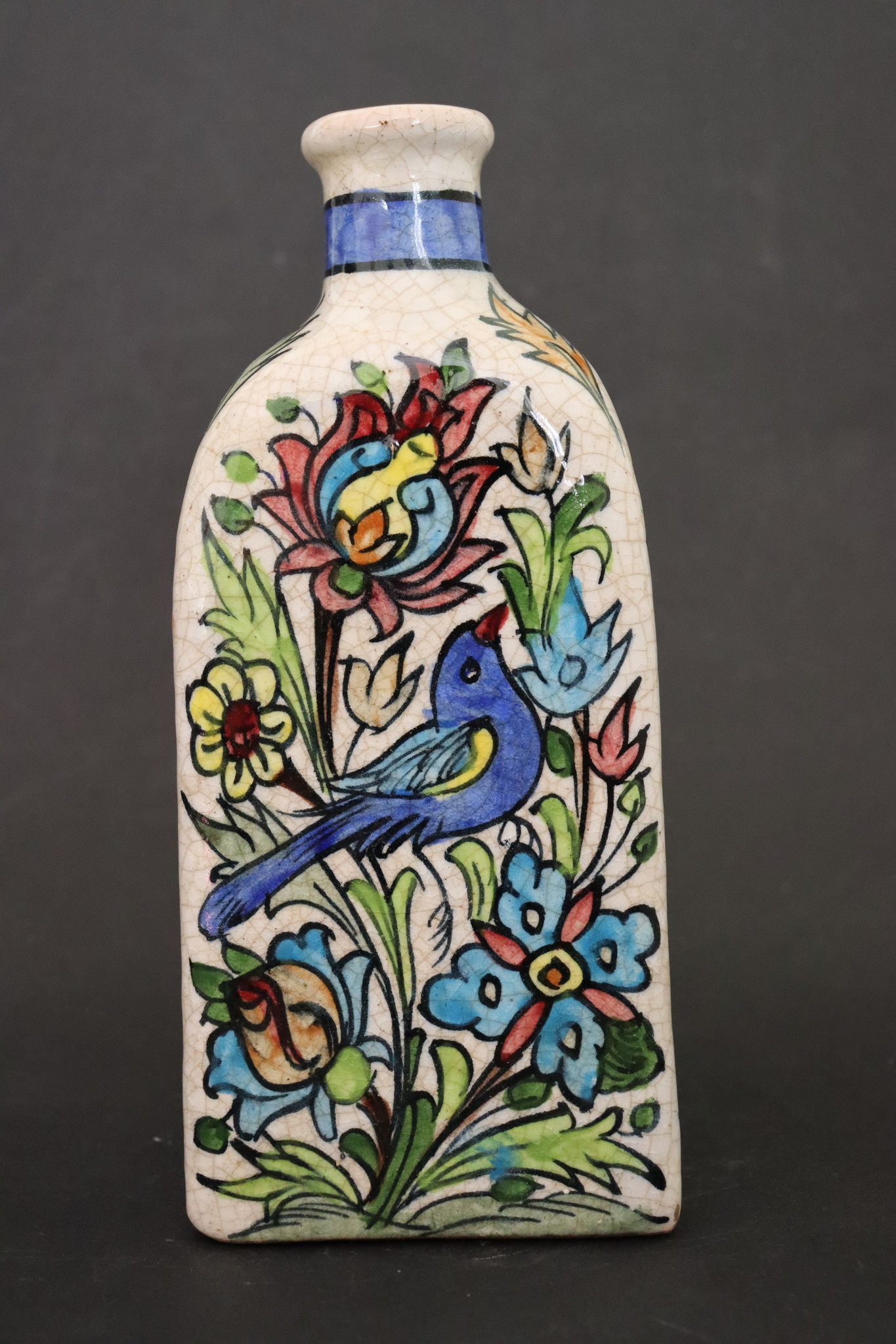 islamische Handbemalt und glasiert dreieckiger, geblümter Keramik flasche Nr:  - 6