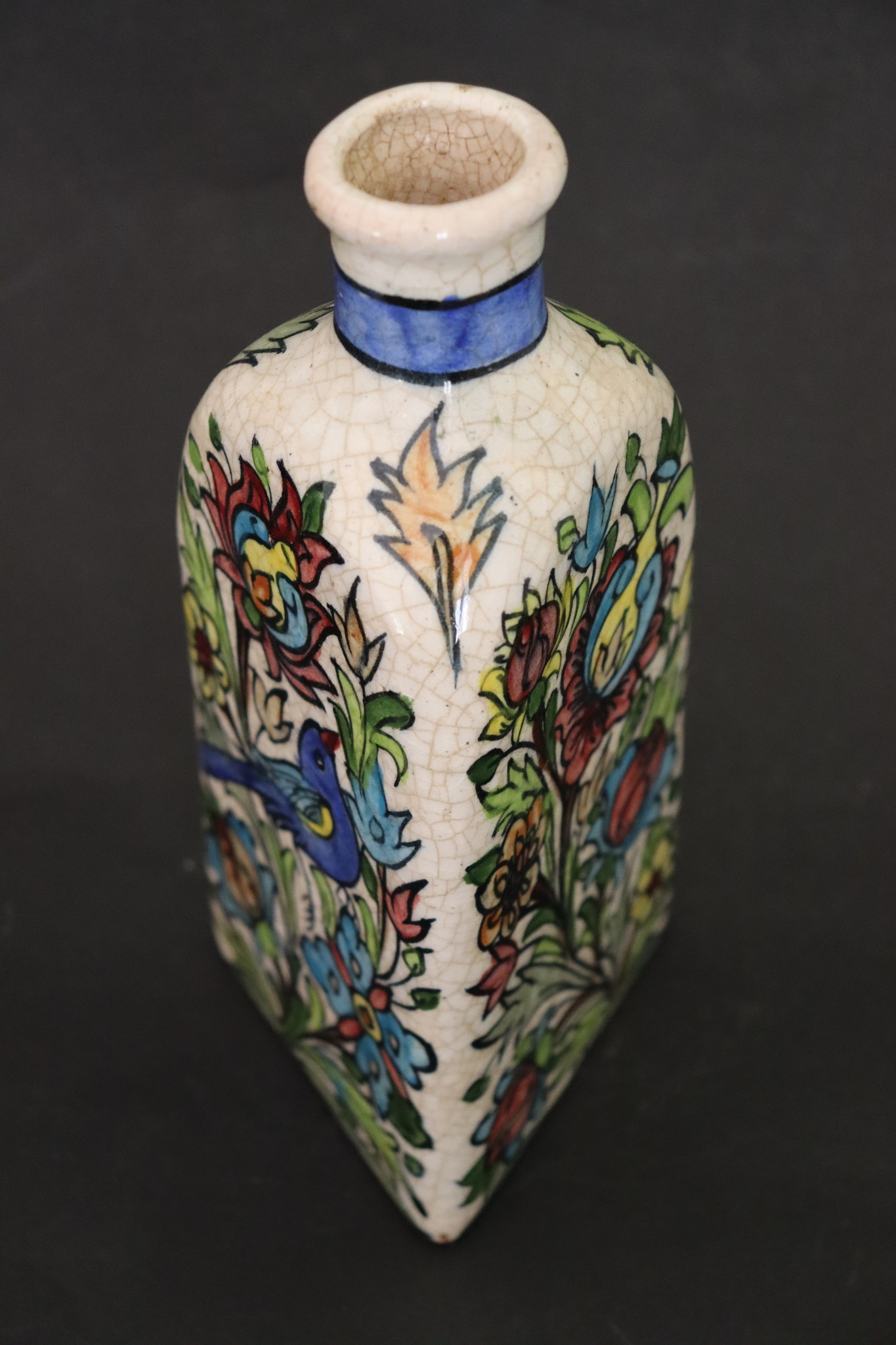 Vintage Hand Painted and Glazed islamic triangular Ceramic Vase Bottle No: - 6