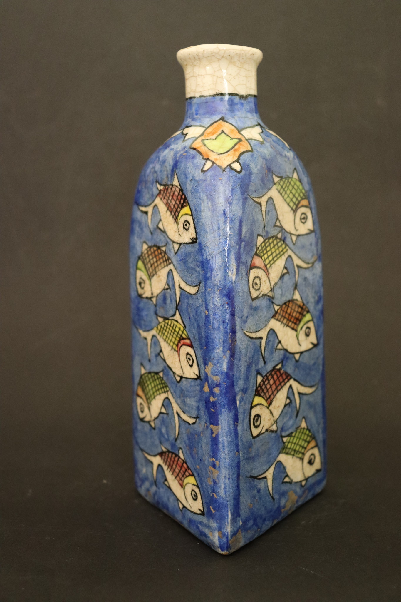 Vintage Hand Painted and Glazed islamic triangular Ceramic Vase Bottle No: - 7