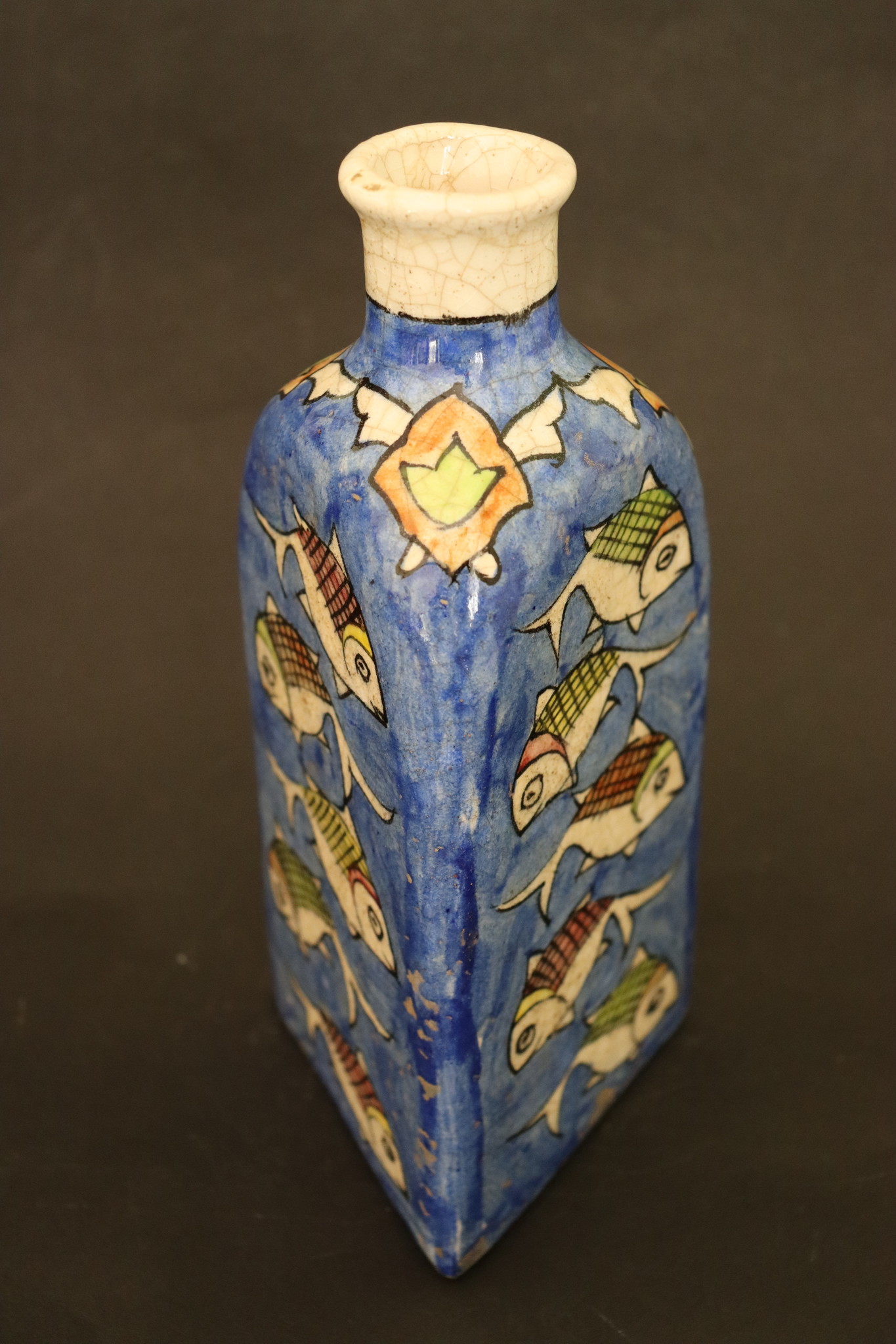 Vintage Hand Painted and Glazed islamic triangular Ceramic Vase Bottle No: - 7