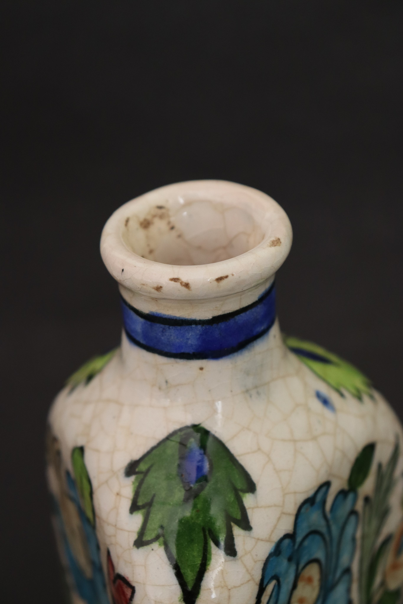 Vintage Hand Painted and Glazed islamic triangular Ceramic Vase Bottle No:10