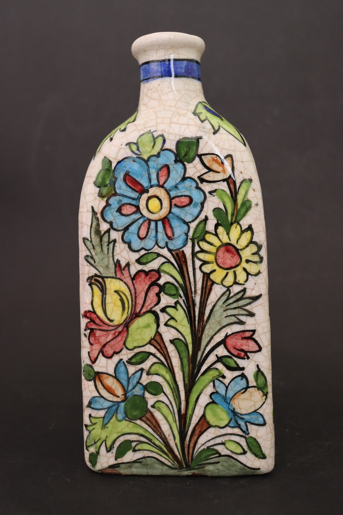 Vintage Hand Painted and Glazed islamic triangular Ceramic Vase Bottle No:10