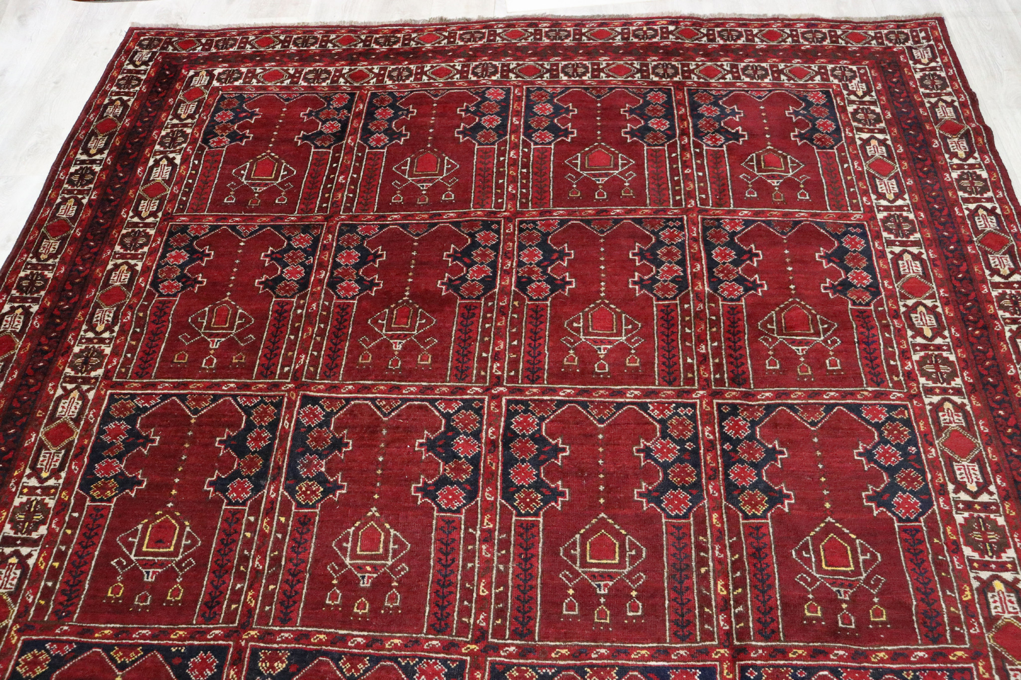 345x255  cm antique hand knotted islamic Beshir Turkmen Mosque prayer rug Saf tapestry wall hanging جائے نماز Jaye Namaz سجاجيد