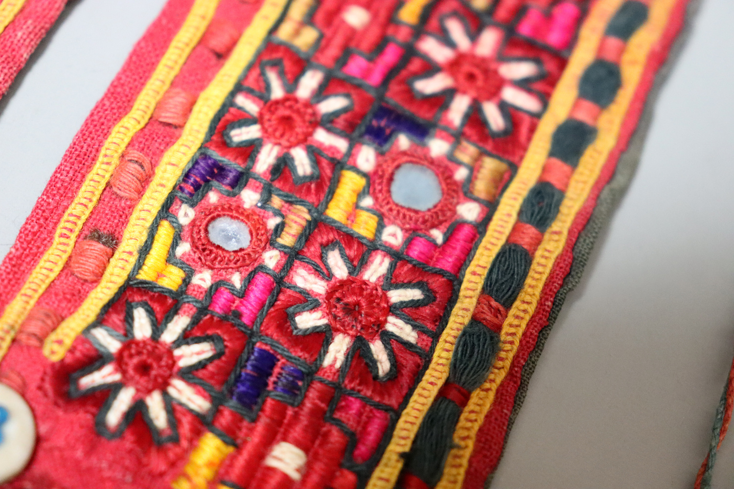 Antique Ethnic Embroidery Mirror Work Textile Band India Shisha Banjara Kutch No:22/36