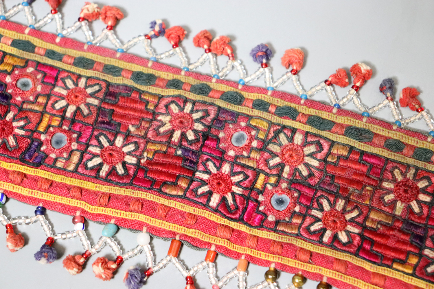 Antique Ethnic Embroidery Mirror Work Textile Band India Shisha Banjara Kutch No:22/36