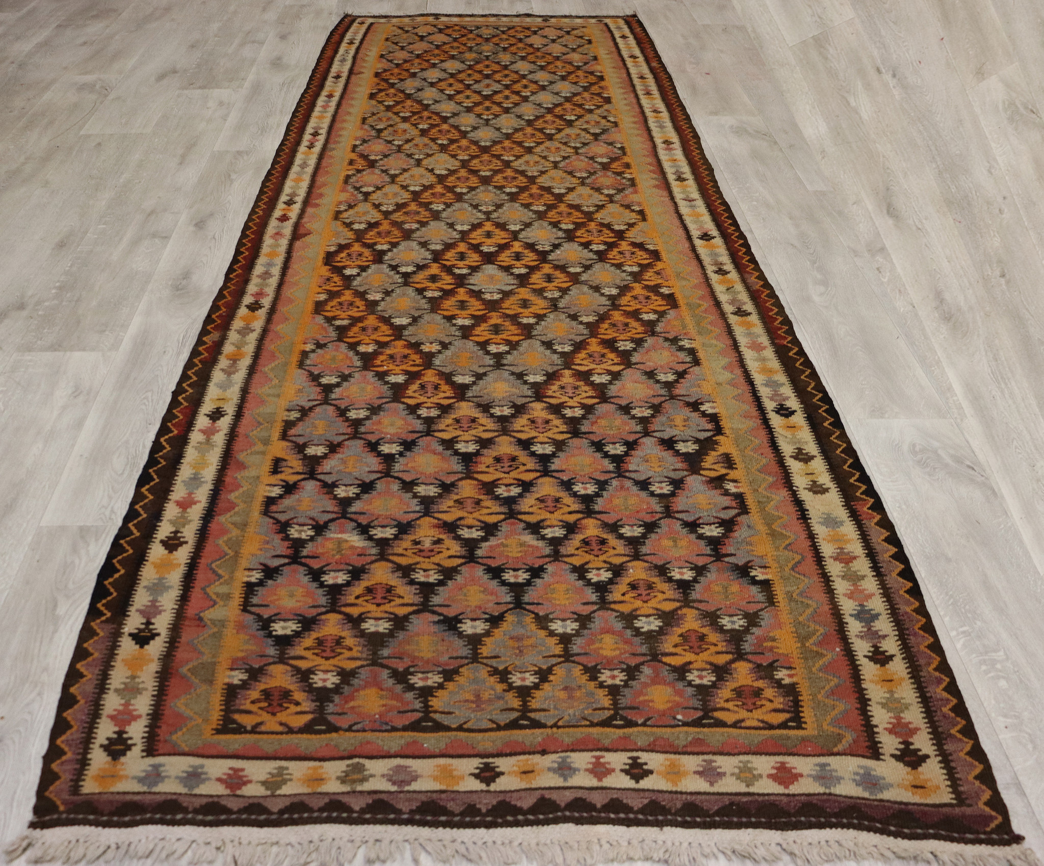 340x113 cm Antik handgewebte Nomaden Sarand kelim  No: 636