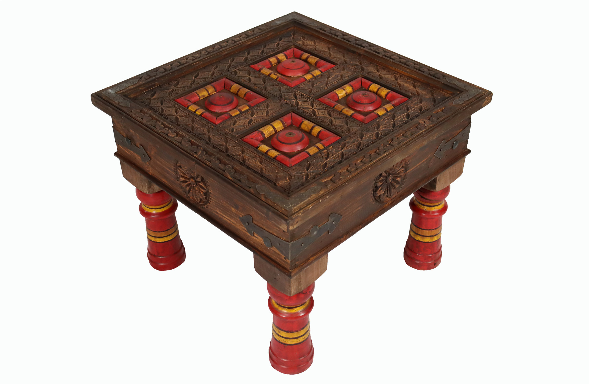 60x60 cm cm antique-look orient colonial solid wood hand-carved  table  Coffee Table living room table  from Afghanistan nuristan PJ