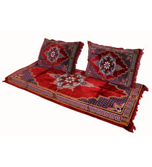 Set of 3 Pcs  1x Mattress  + 2x cushions orient Afghan nomad pillow rug seat floor cushion 1001-night Seating  majlis Toshak توشک  (Red23)