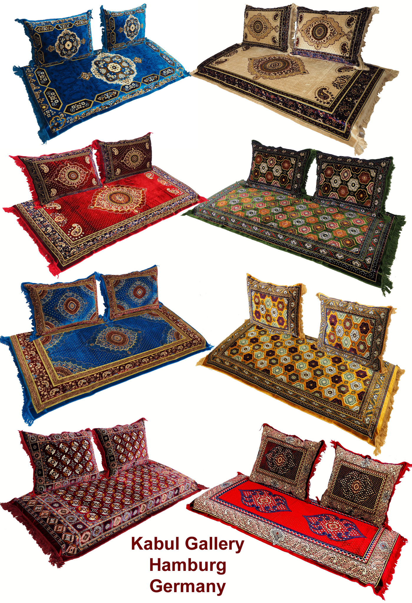 Set of 4 Pcs  1x Mattress  + 2x cushions orient Afghan nomad pillow rug seat floor cushion 1001-night Seating  majlis Toshak توشک  (beige 23)