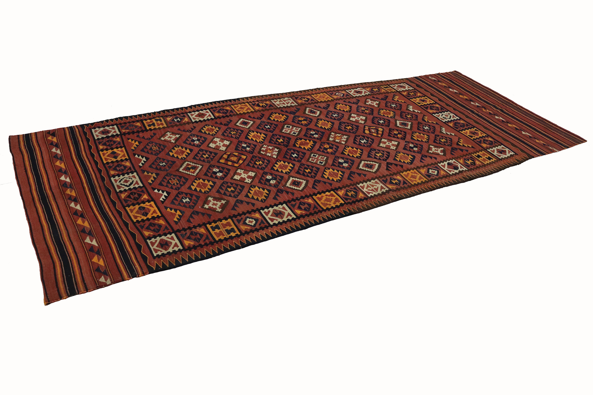 360x140  cm antique Mokari runner kilim in natural dyes from South East Afghanistan. No: MQ