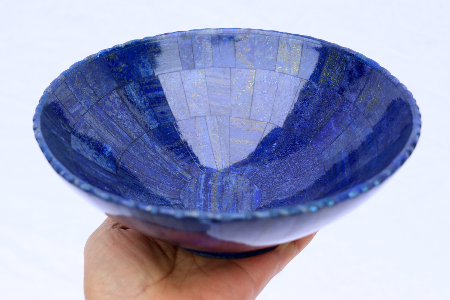 20 cm diameter Hand Crafted  Lapis Lazuli Gemstone Bowl cup from Afghanistan With zigzag edge M/23