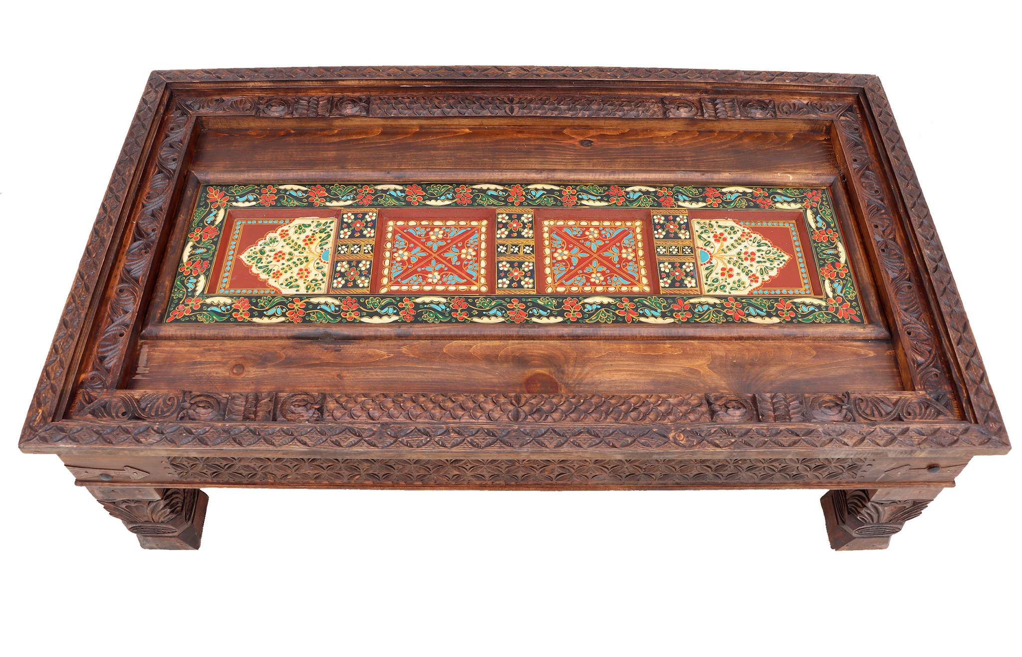 153x90 cm cm antique-look orient colonial solid wood hand-carved  table  Coffee Table   from Afghanistan nuristan 23-BB