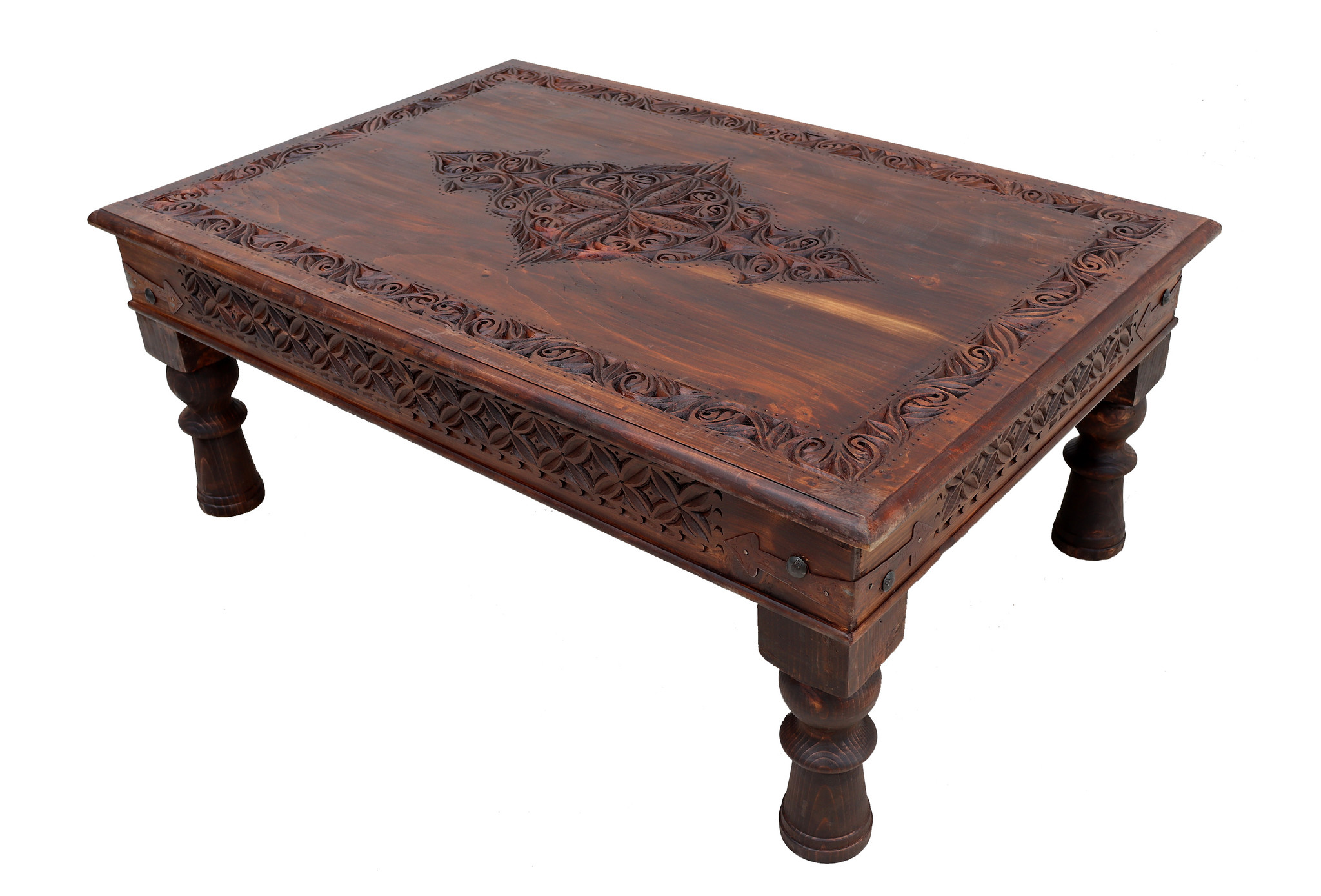 120x80 cm exclusiv Massivholz handgeschnitzte kolonialstil Wohnzimmertisch tischtruhe Tisch Couchtisch aus Afghanistan Nuristan Nr:23NUR