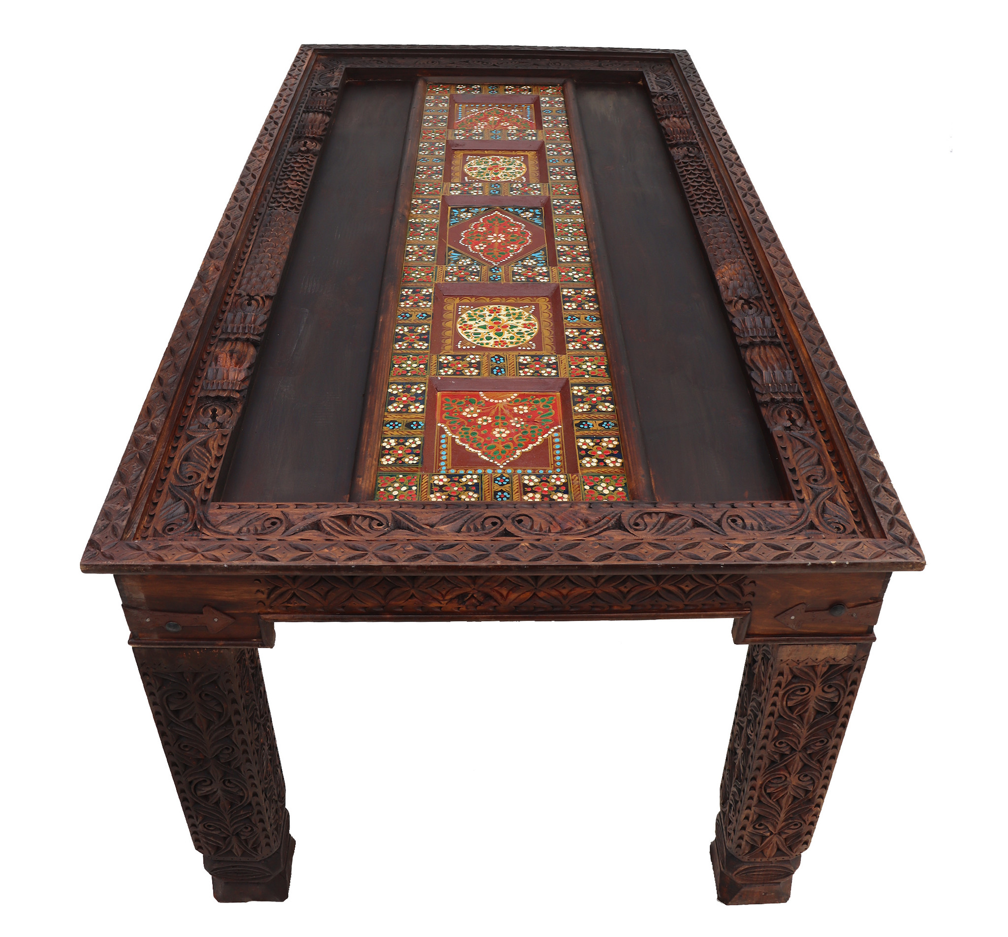 190x100 cm cm exclusive antique-look orient colonial solid wood hand-carved  kitchen table dining table desk from Afghanistan nuristan 23-PJ