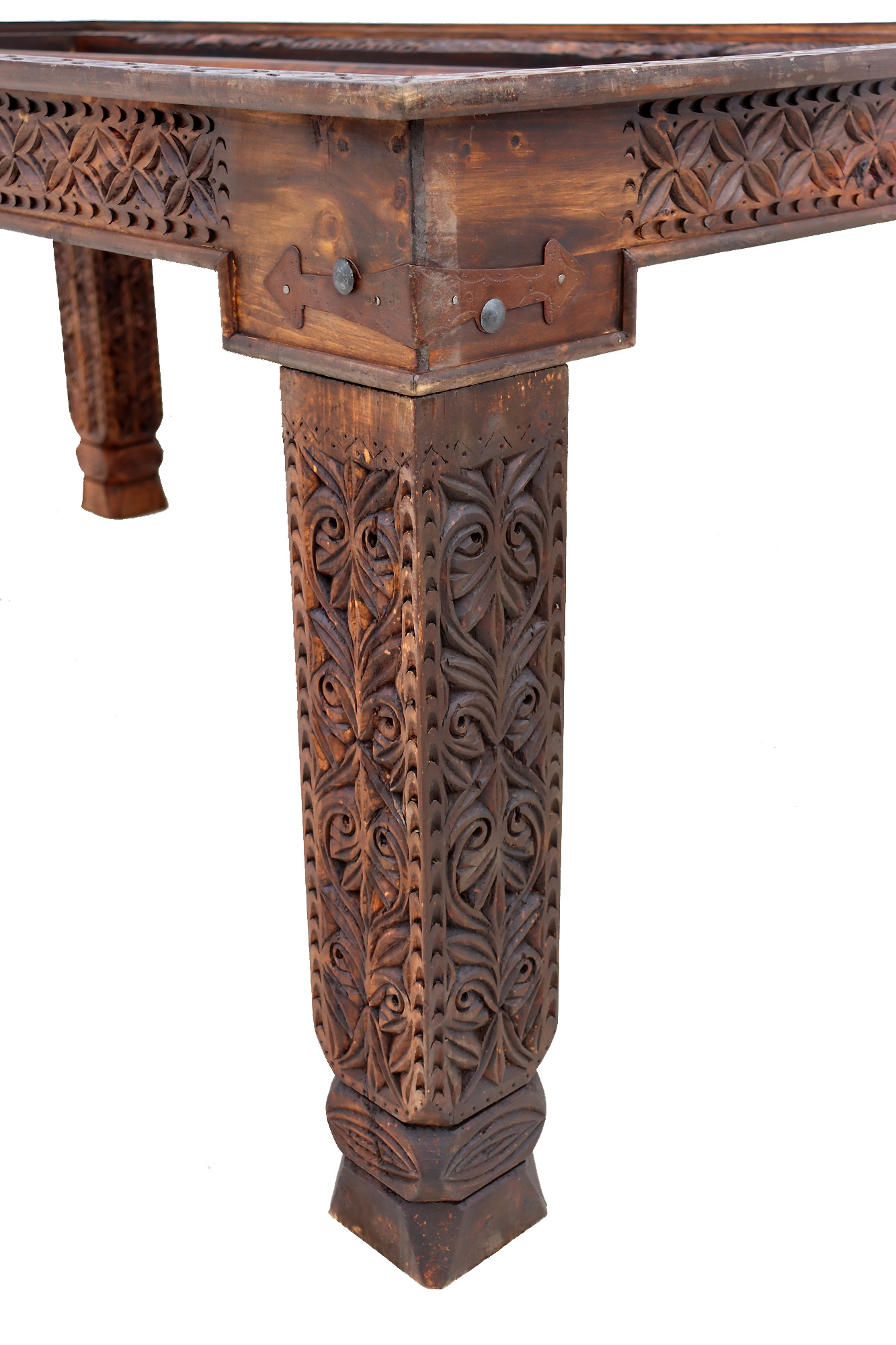 190x100 cm cm exclusive antique-look orient colonial solid wood hand-carved  kitchen table dining table desk from Afghanistan nuristan 23-PJ