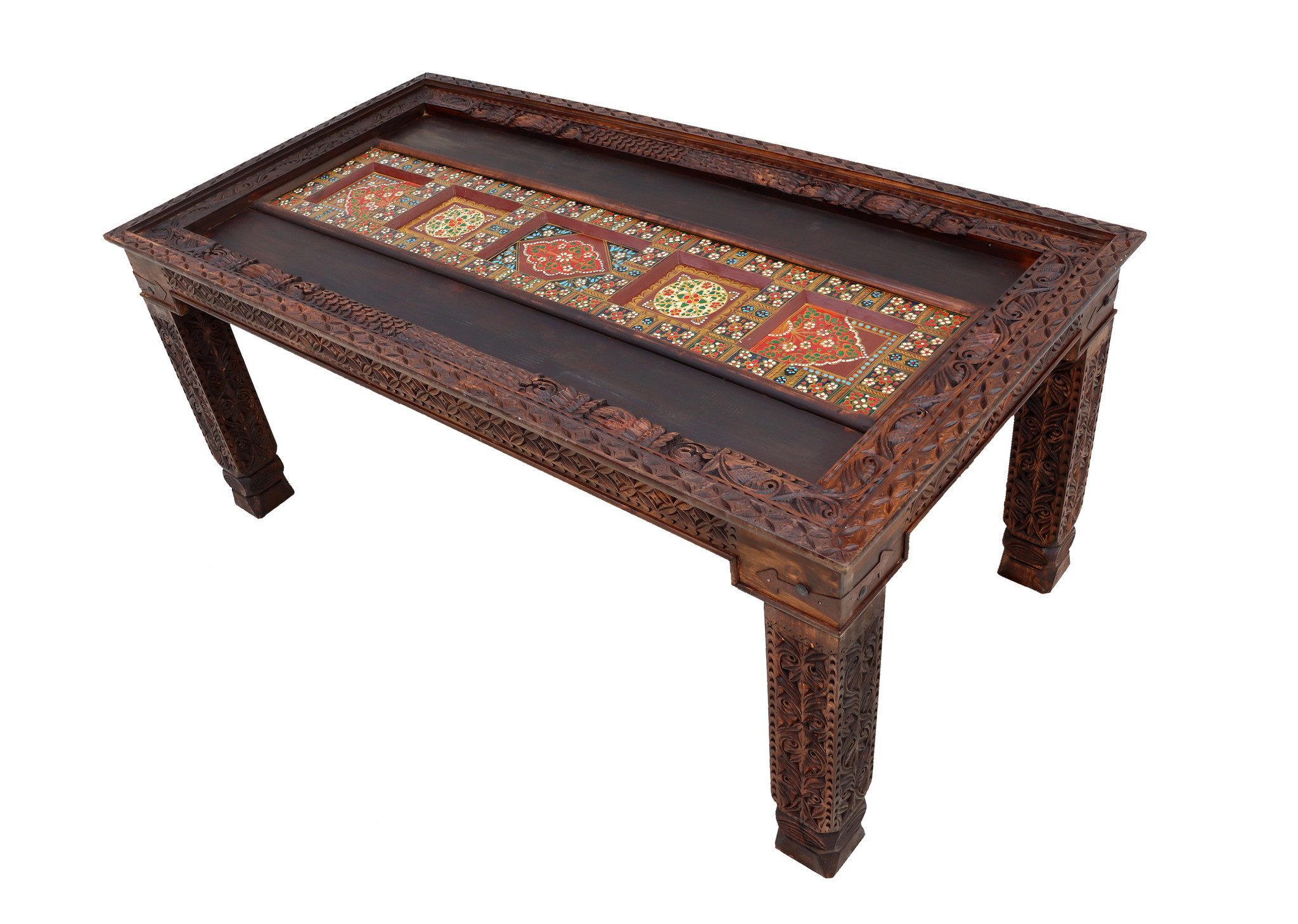 190x100 cm cm exclusive antique-look orient colonial solid wood hand-carved  kitchen table dining table desk from Afghanistan nuristan 23-PJ