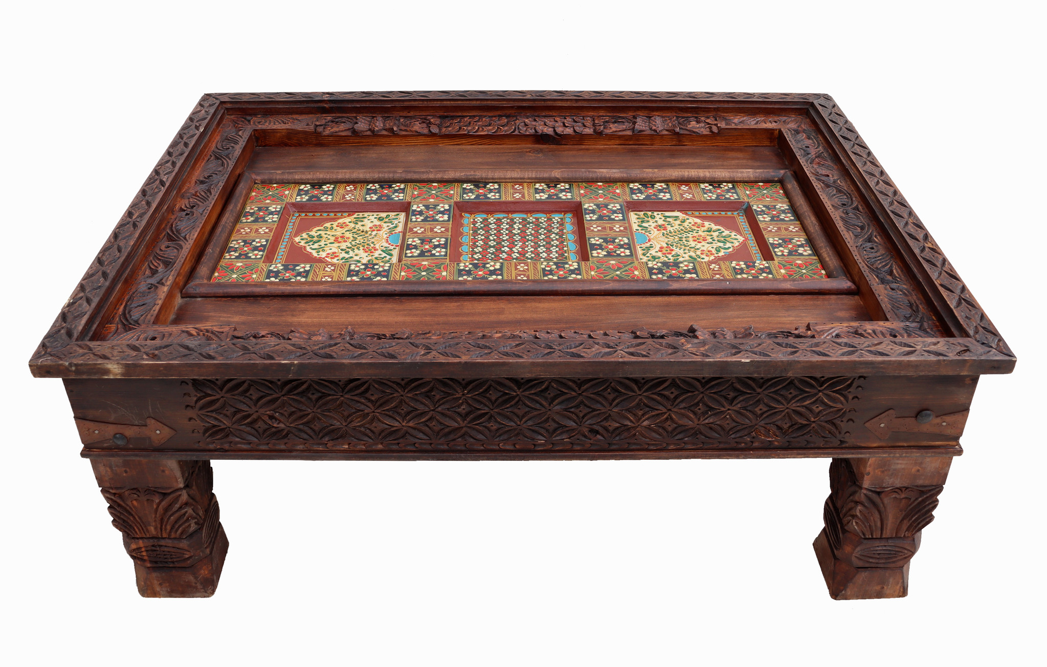 120x90 cm cm antique-look orient colonial solid wood hand-carved  table  Coffee Table   from Afghanistan nuristan 23-AA