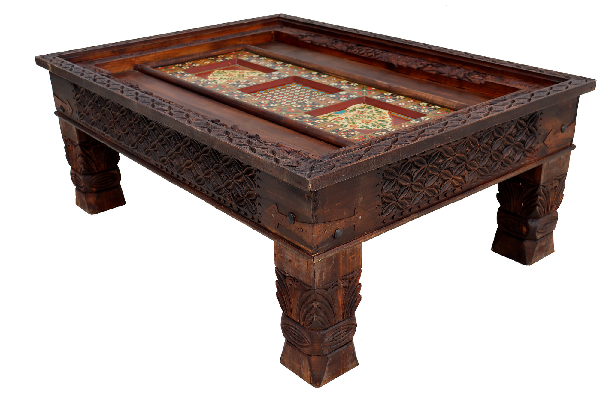 120x90 cm handgeschnitzt massivholz kolonialstil Wohnzimmertisch Tisch Couchtisch aus Afghanistan Nuristan Nr:23AA