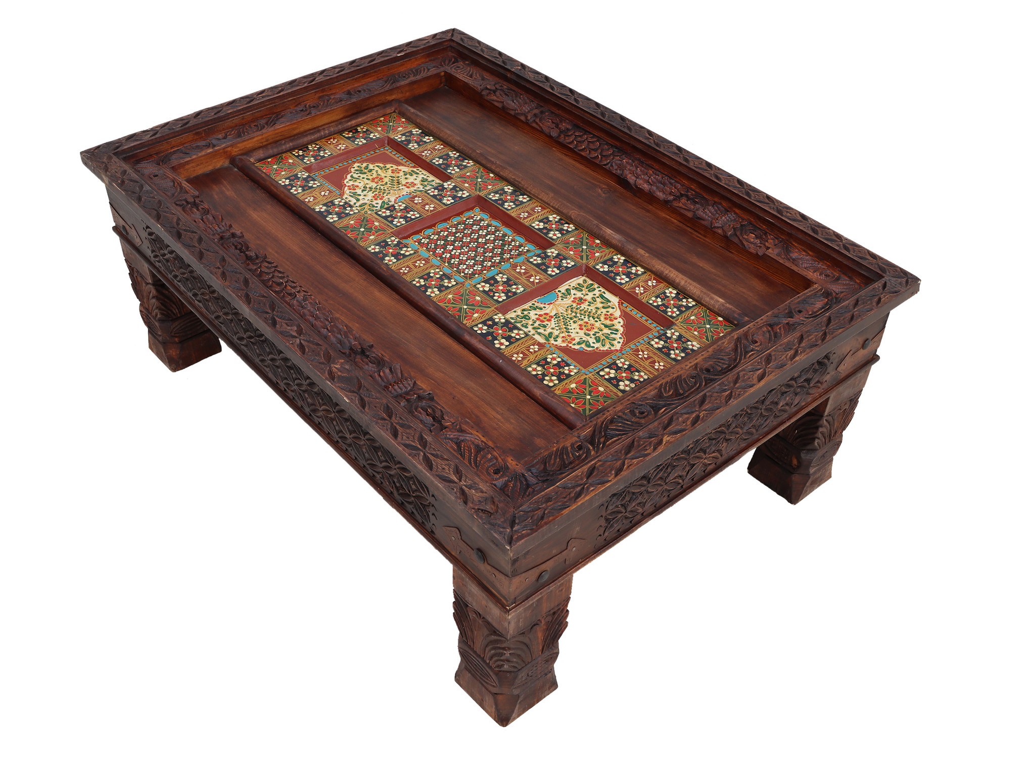 120x90 cm cm antique-look orient colonial solid wood hand-carved  table  Coffee Table   from Afghanistan nuristan 23-AA