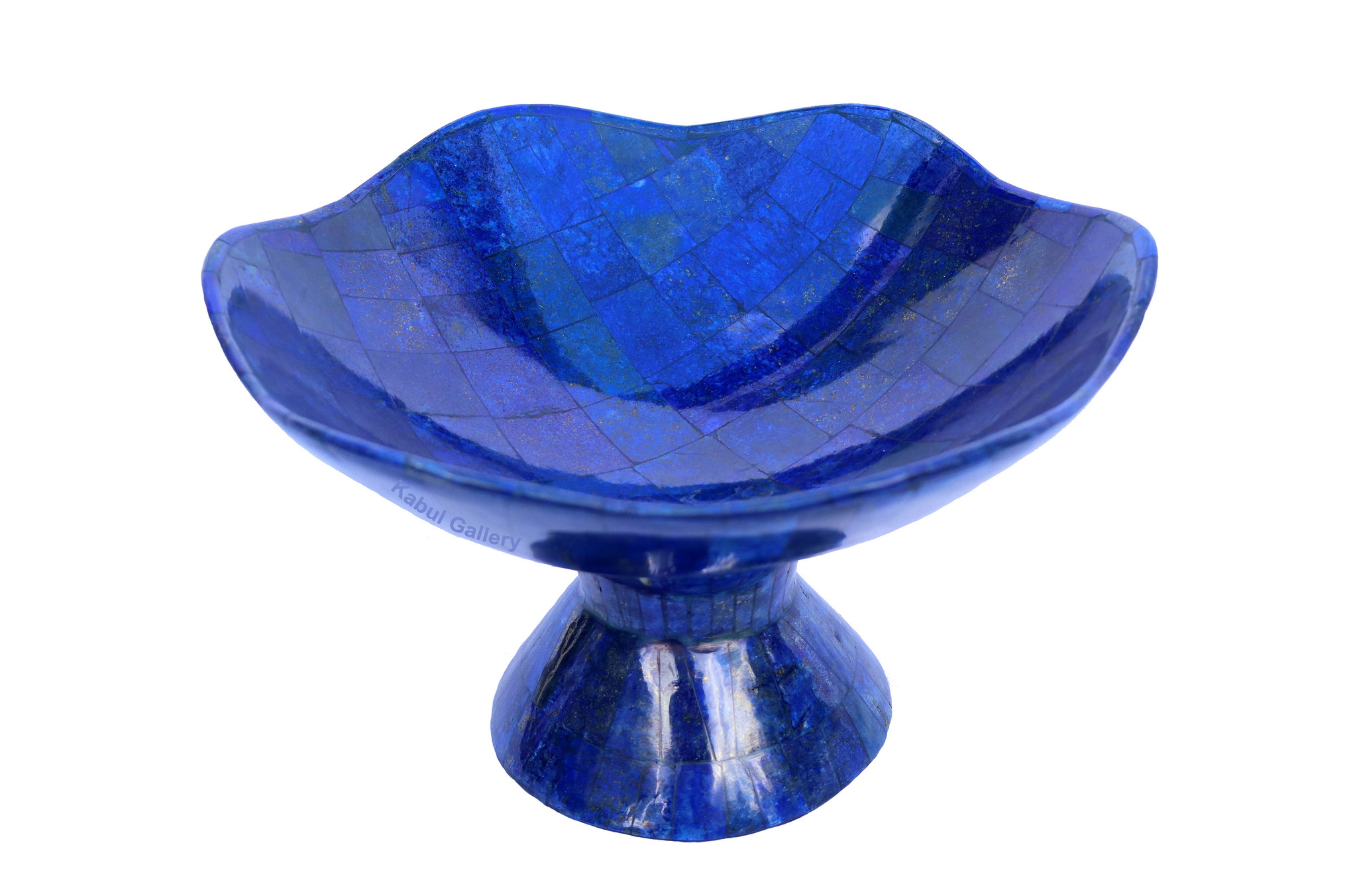26 cm diameter Hand Crafted  Lapis Lazuli Gemstone fruit Bowl withe feet from Afghanistan  M/23
