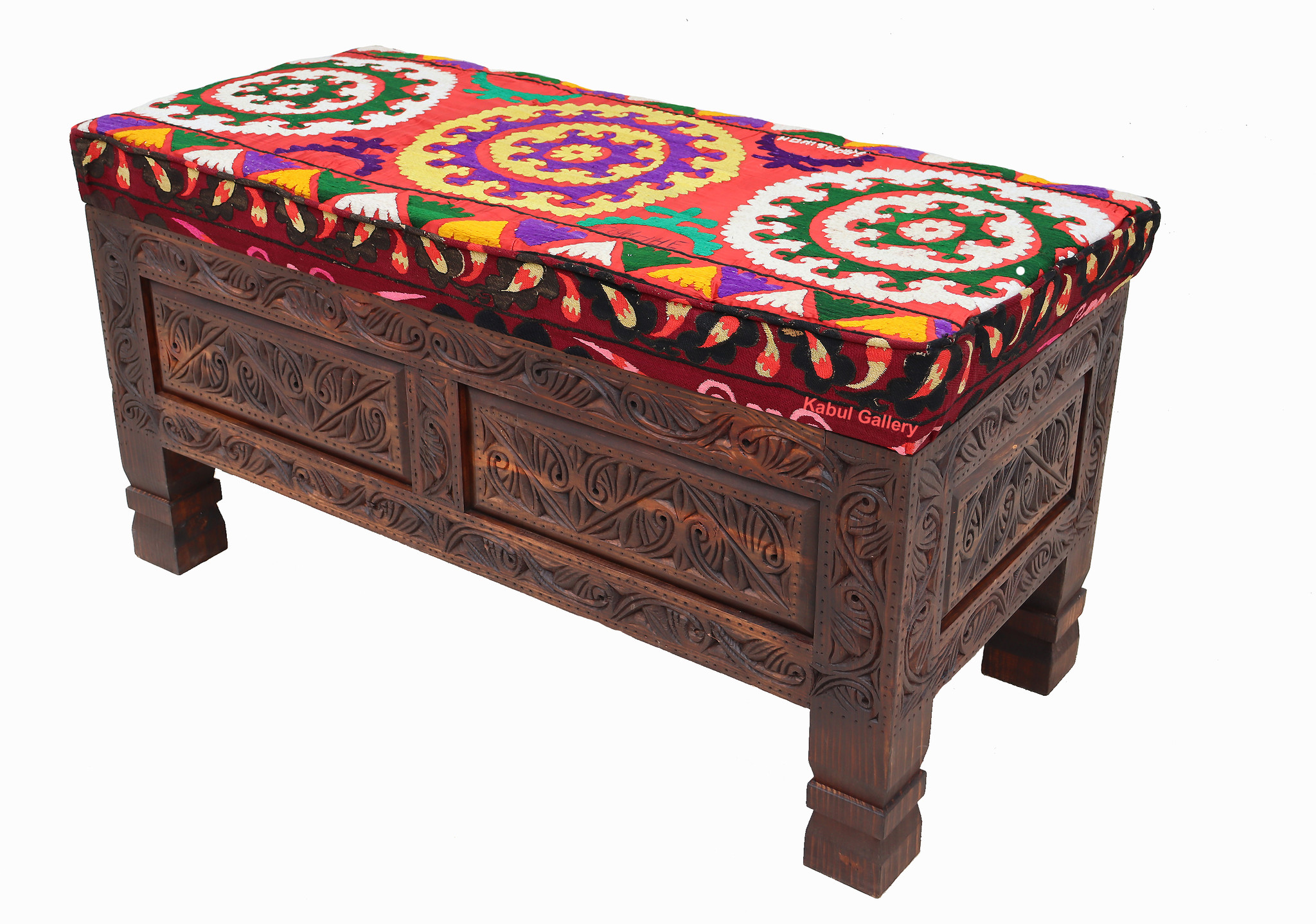 orientalische handgeschnitzte Massivholz orient ottoman Polsterbank Sessel sofa Bank Stuhl Couch Hocker Sitzbank mit Suzani Polsterung 23A