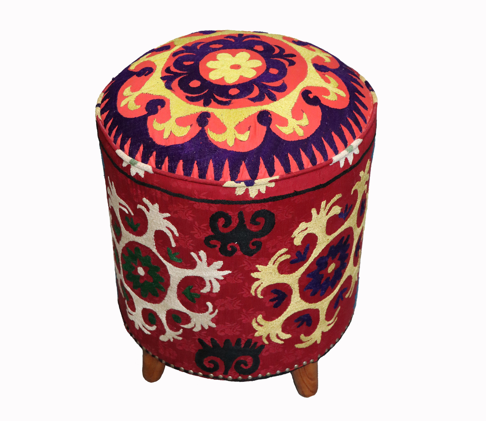 Vintage orientalische luxuriöse Suzani Hocker Stuhl Sitzhocker Sitzkissen cushion Stool Pouf mit antike Suzani Polsterung Afghanistan 23/A