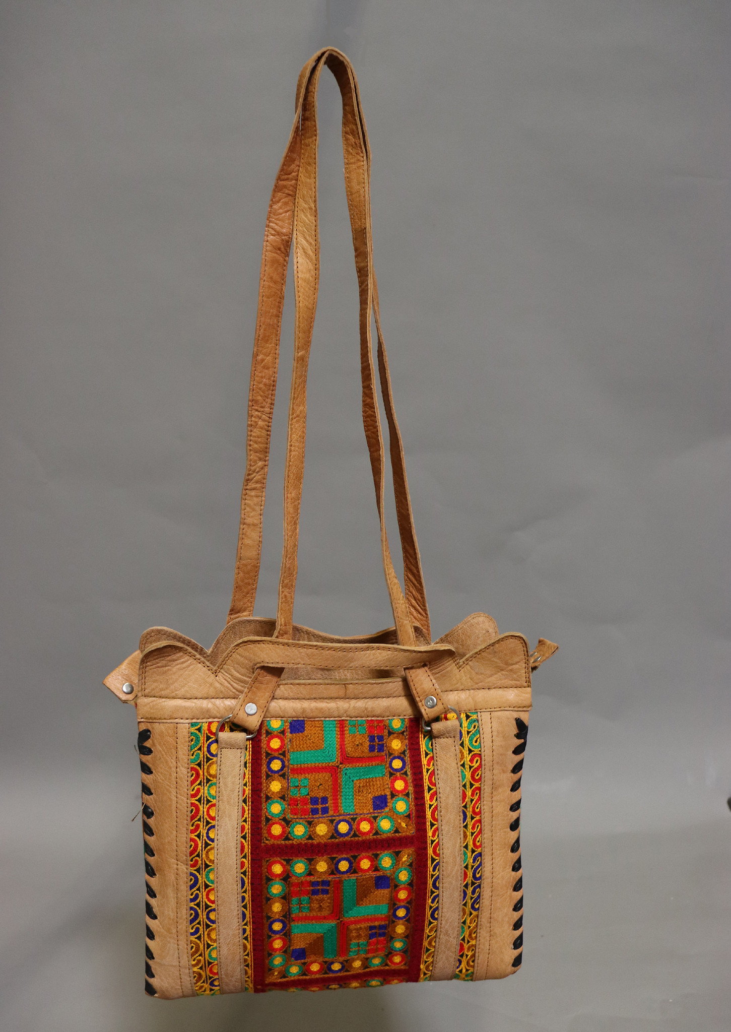 Rare Handmade Leather and Suzani Women's Shoulder Bag handbag shopper from Kabul Afghanistan No:23-2