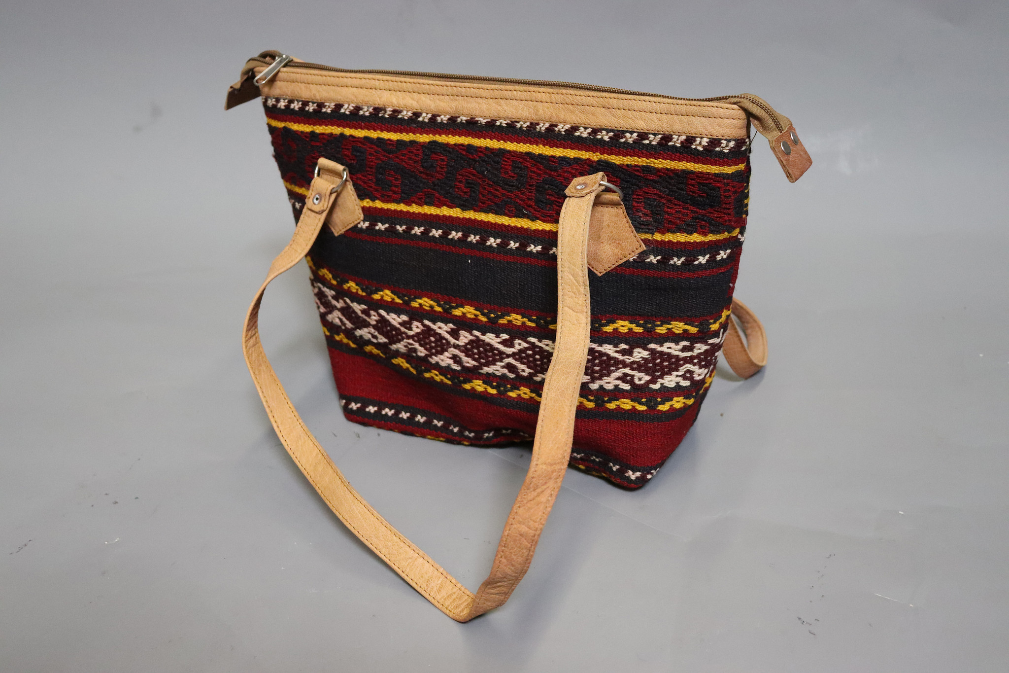 Rare Handmade Leather and kilim Women's Shoulder Bag handbag shopper from Kabul Afghanistan No:23-1