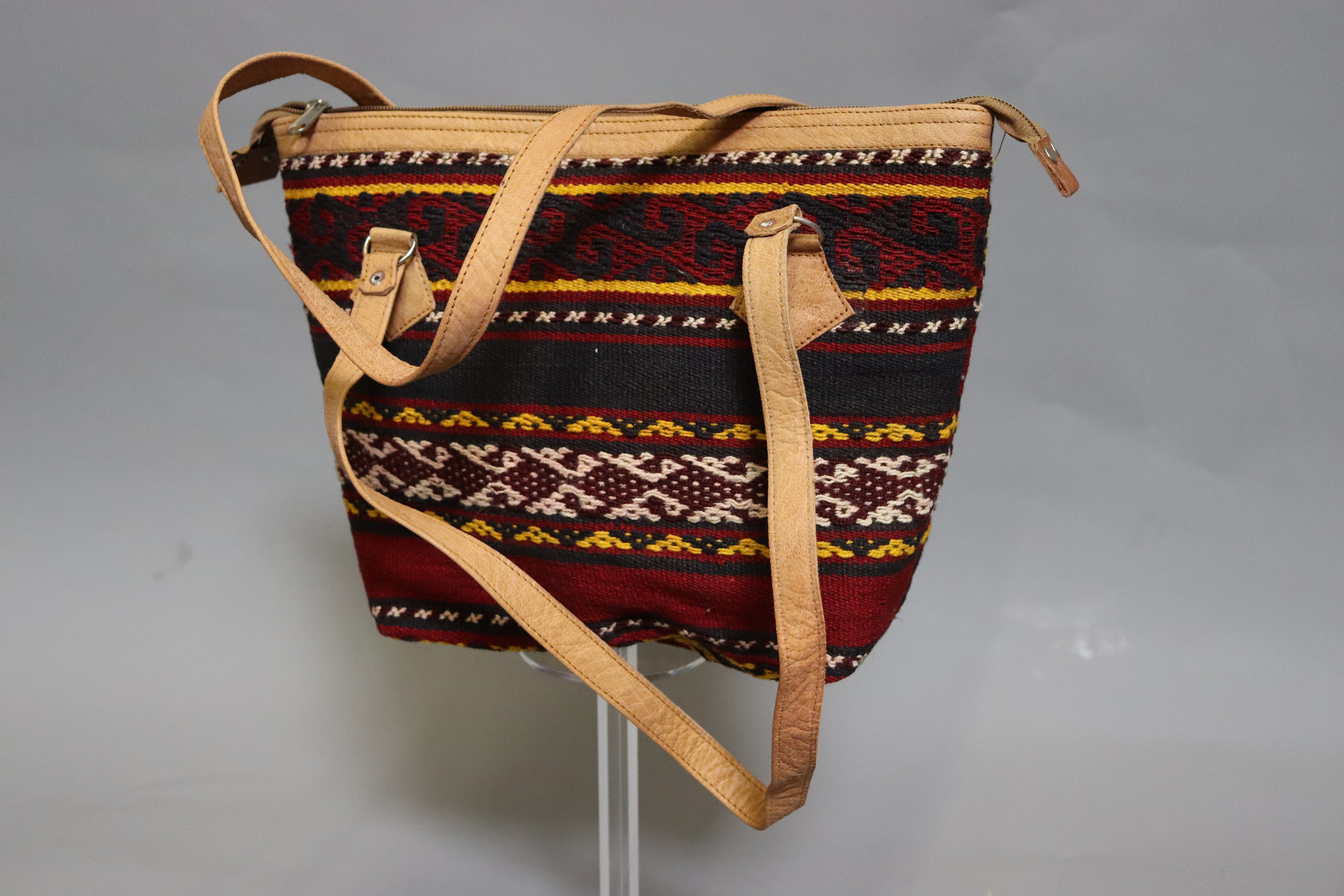Rare Handmade Leather and kilim Women's Shoulder Bag handbag shopper from Kabul Afghanistan No:23-1