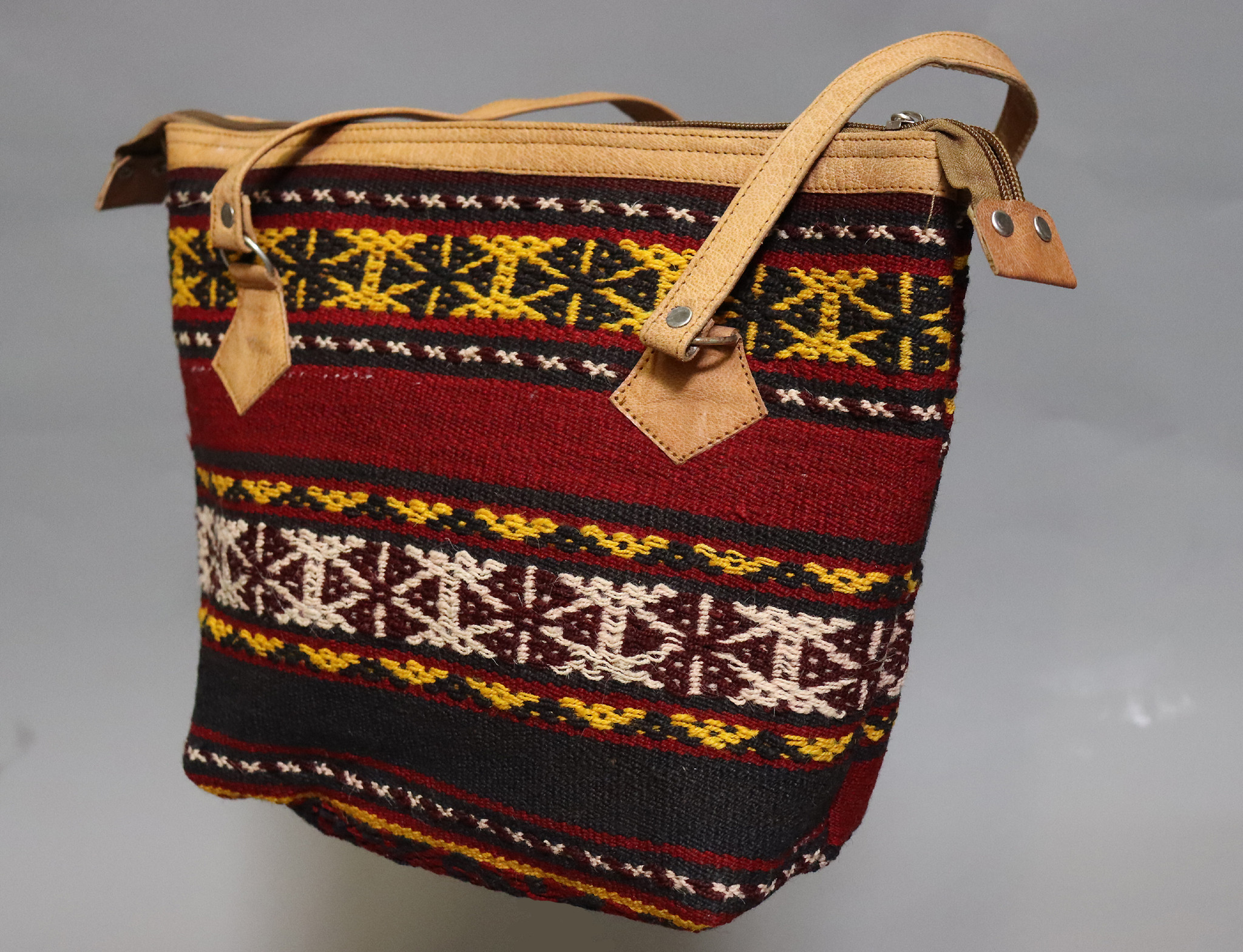 Rare Handmade Leather and kilim Women's Shoulder Bag handbag shopper from Kabul Afghanistan No:23-1