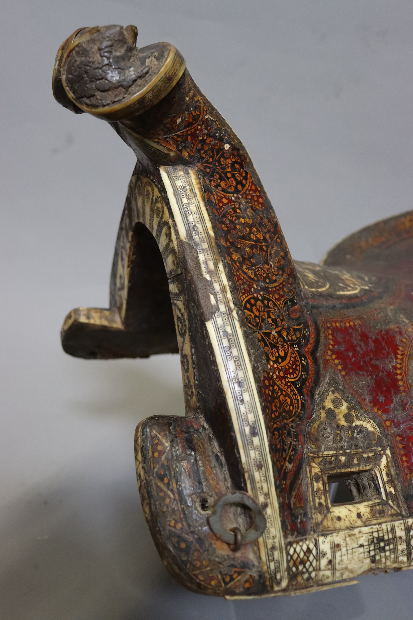 Rare Antique islamic Turkish Ottoman or  Uzbek turkmen polychrome lacquer Wooden horse Saddle 17th/18th century No: walid