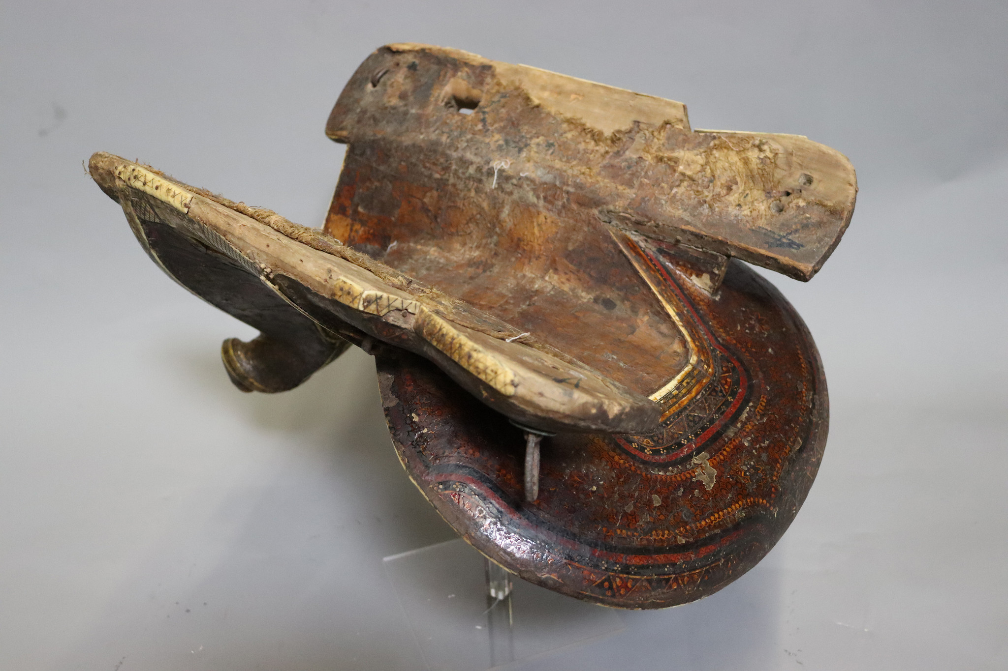 Rare Antique islamic Turkish Ottoman or  Uzbek turkmen polychrome lacquer Wooden horse Saddle 17th/18th century No: walid