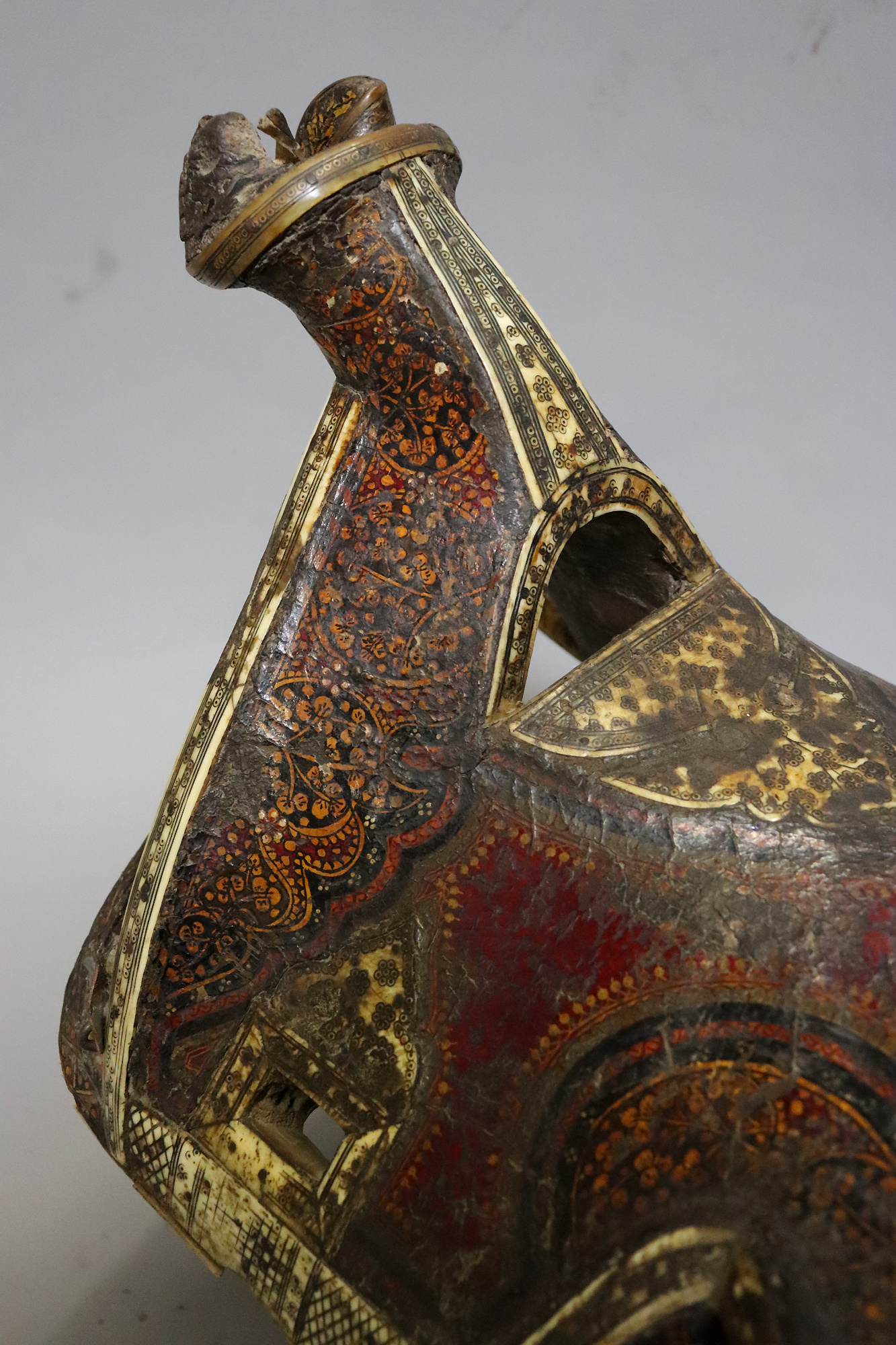Rare Antique islamic Turkish Ottoman or  Uzbek turkmen polychrome lacquer Wooden horse Saddle 17th/18th century No: walid