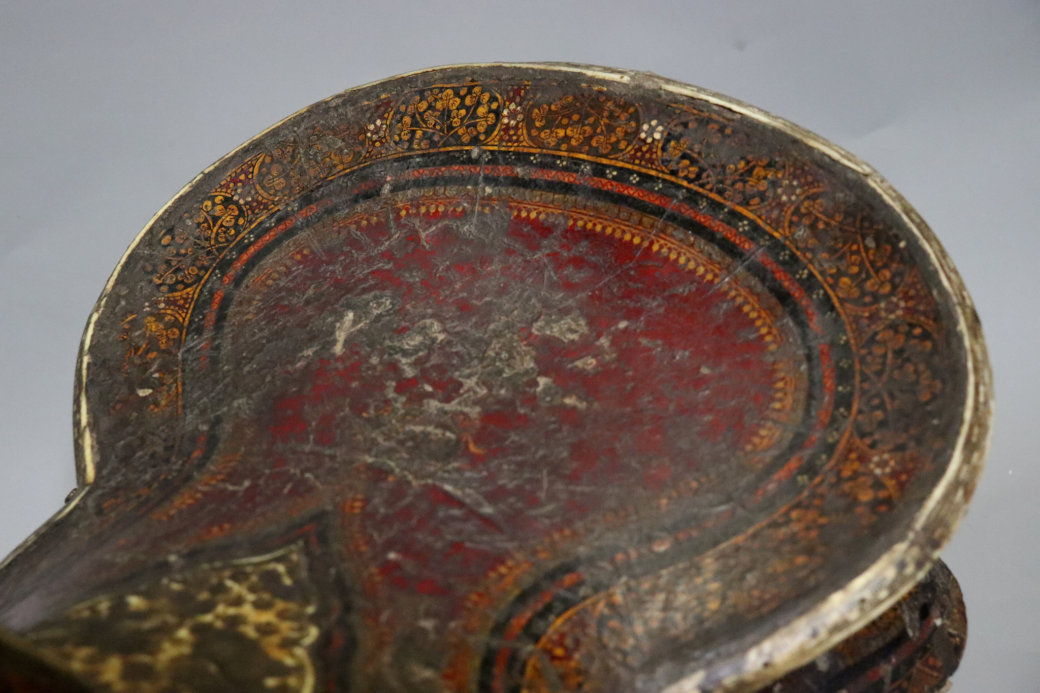 Rare Antique islamic Turkish Ottoman or  Uzbek turkmen polychrome lacquer Wooden horse Saddle 17th/18th century No: walid