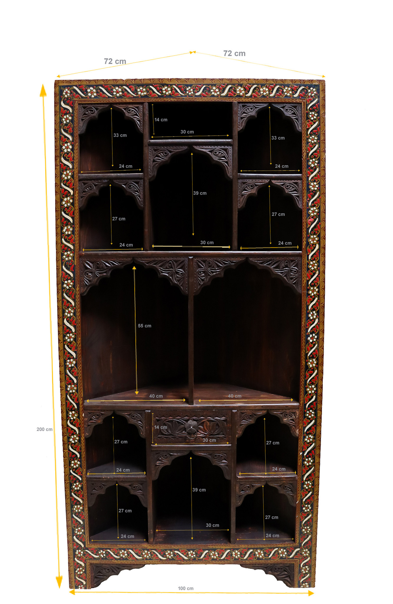 antique-look Hand carved solid wood Hand Carved orient vintage wooden  corner cabinet bookshelf  corner shelf from Afghanistan Nuristan 23/A