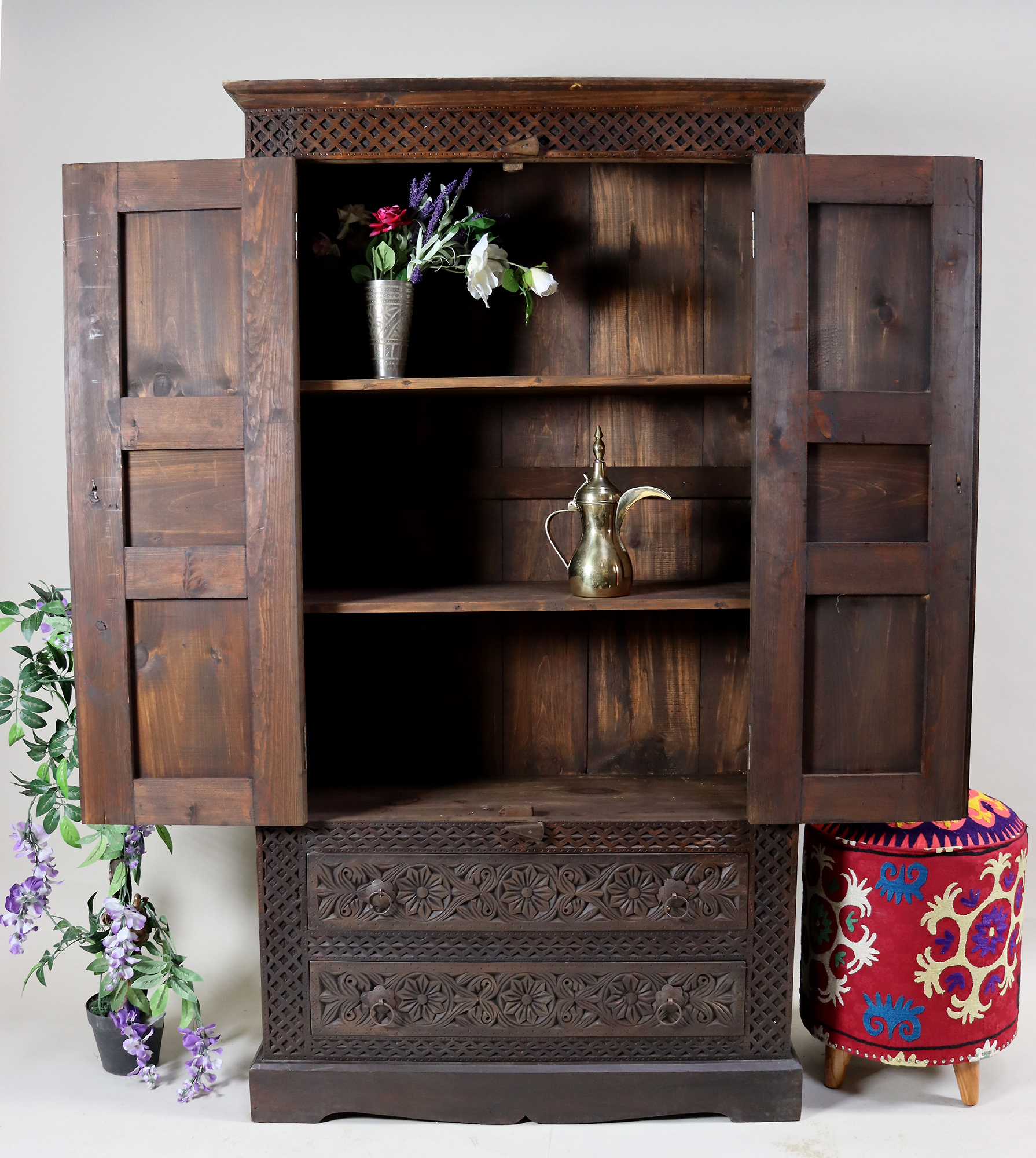 antique-look Hand Carved orient vintage wooden Cabinet dresser hall cabinet sideboard half   from Afghanistan Nuristan 23/C