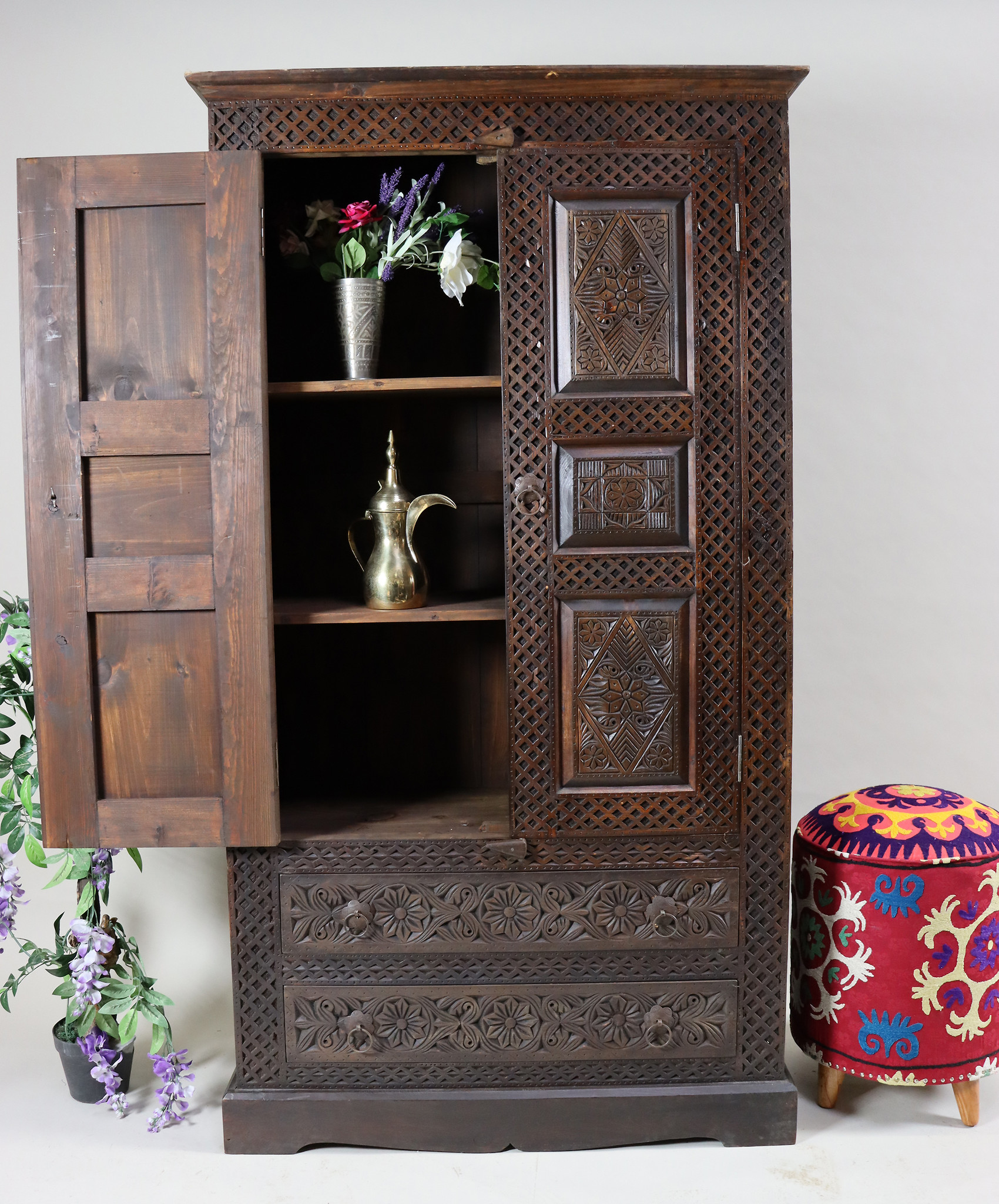 antique-look Hand Carved orient vintage wooden Cabinet dresser hall cabinet sideboard half   from Afghanistan Nuristan 23/C