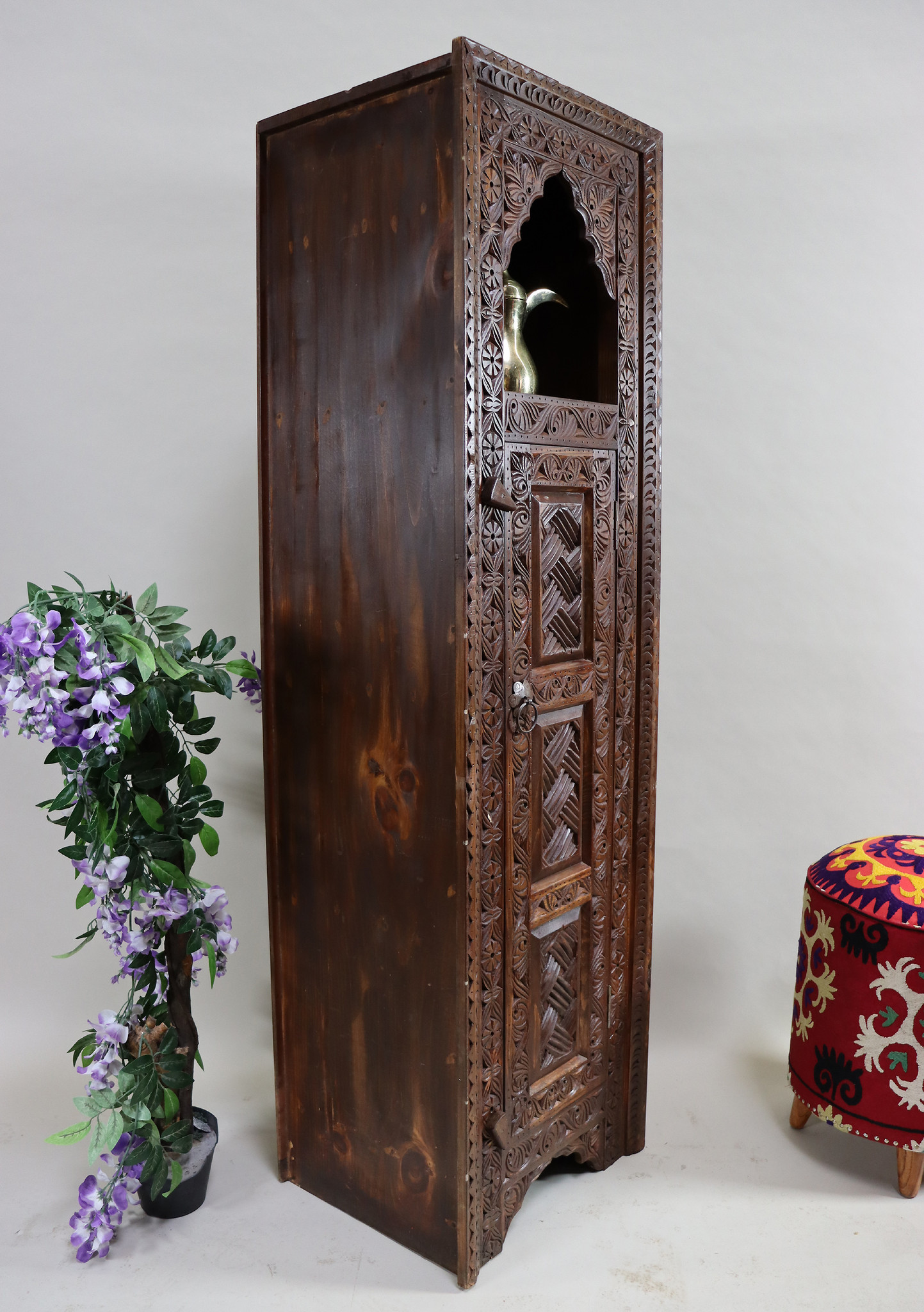 antique-look Hand Carved orient vintage wooden Cabinet dresser hall cabinet Tallboy Tall Cabinet from Afghanistan Nuristan 23/A