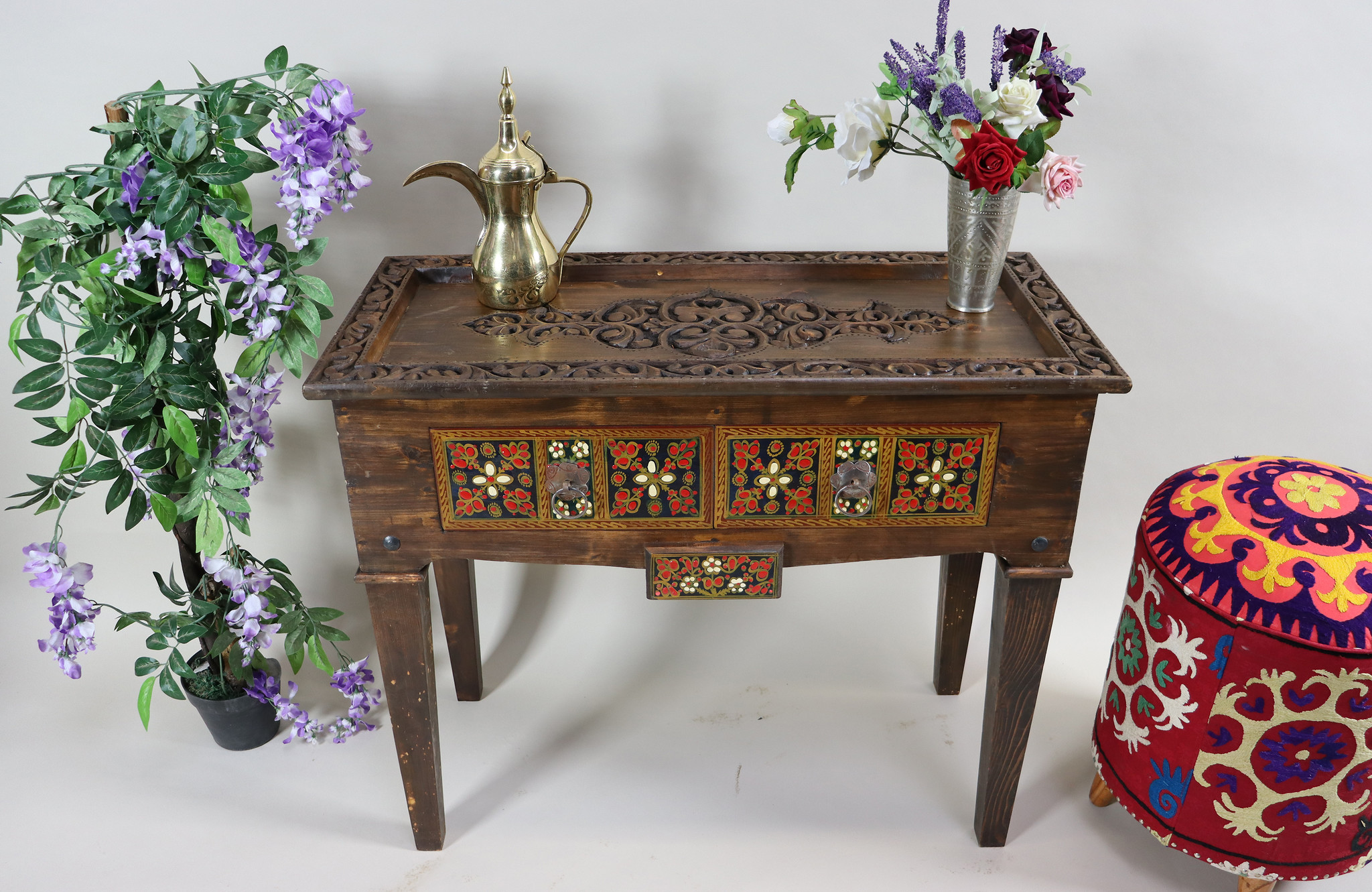 antique-look Hand Carved orient vintage wooden dressing table  console table  from Afghanistan Nuristan NR/PJ