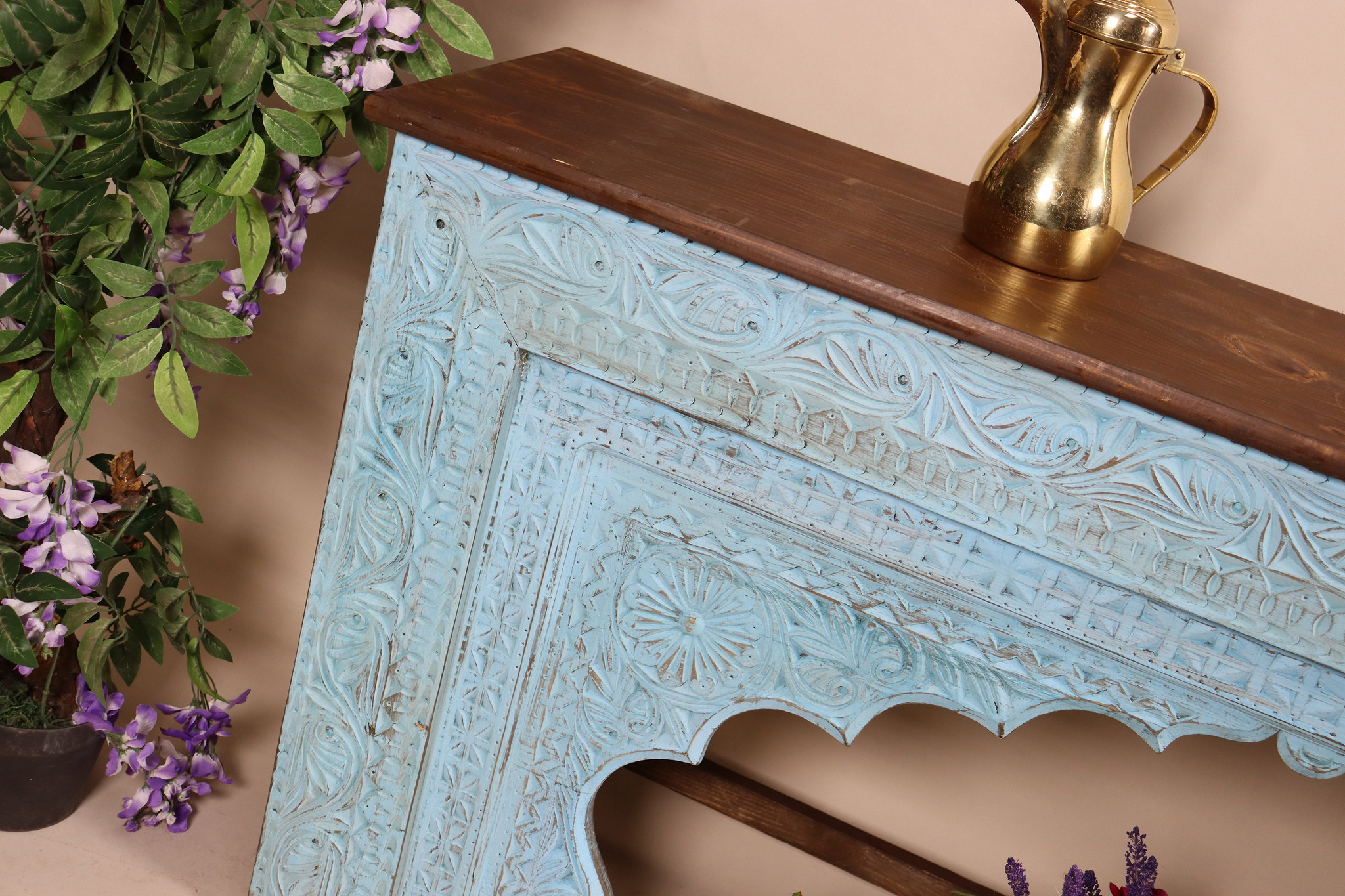 antique-look Hand Carved orient vintage wooden dressing table  console table lowboard  shabby Blue