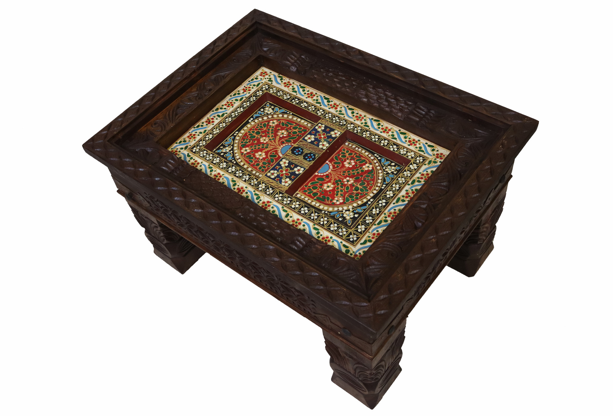 80x60 cm handgeschnitzt massivholz kolonialstil Wohnzimmertisch Tisch Couchtisch aus Afghanistan Nuristan Nr:23-4
